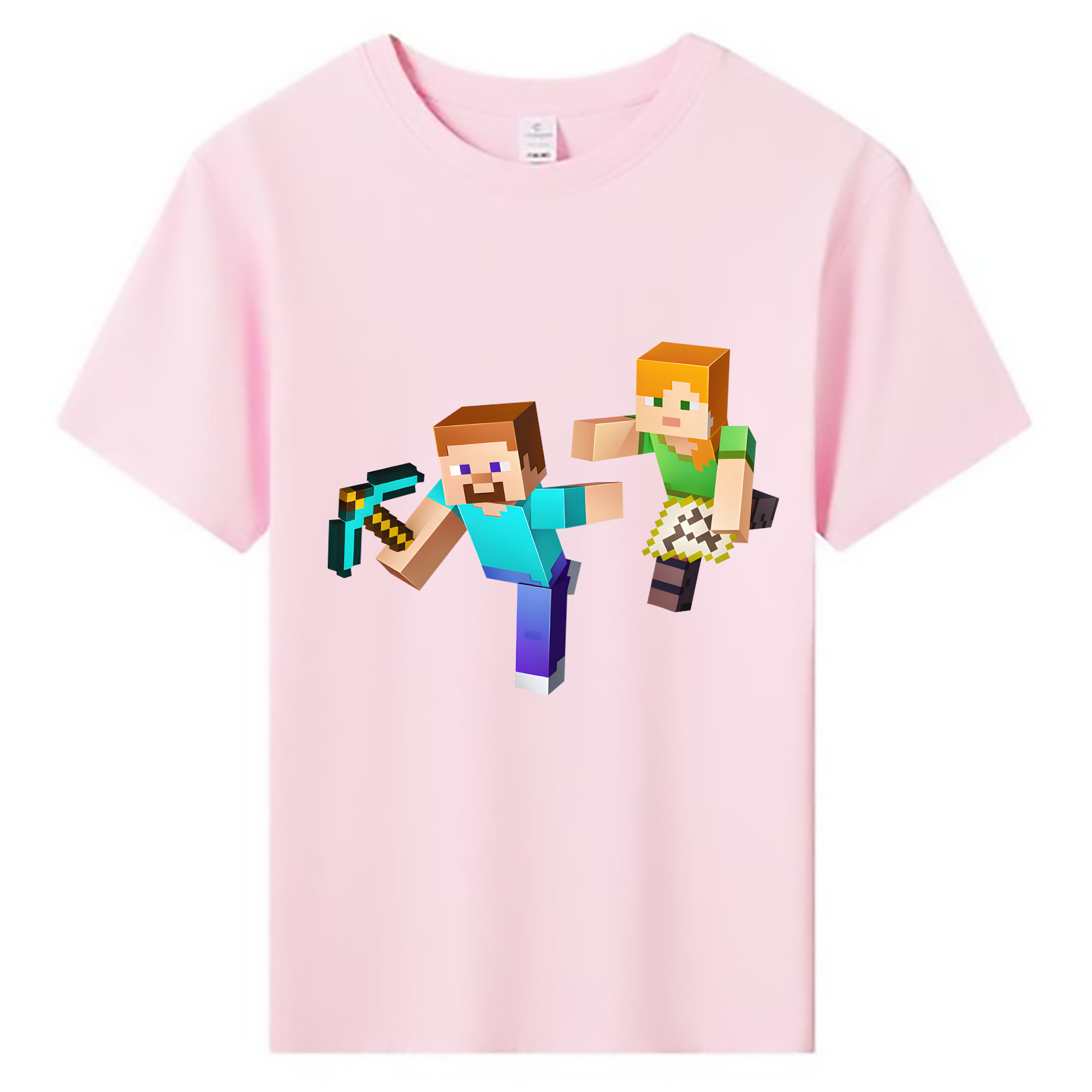 （画像用） マインクラフト ブロックの世界 Minecraft MC Block world 綿100％キッズTシャツ（フロントプリント）