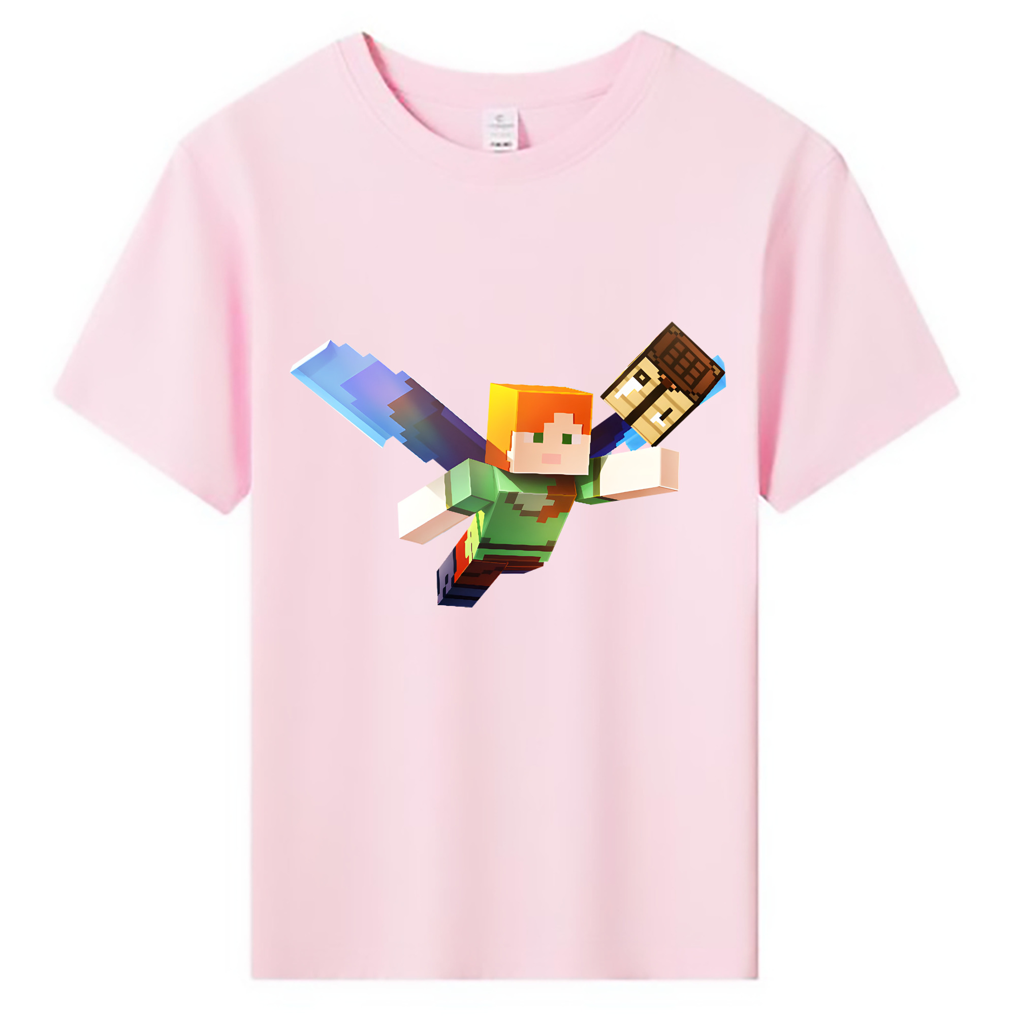 （画像用） マインクラフト ブロックの世界 Minecraft MC Block world 綿100％キッズTシャツ（フロントプリント）