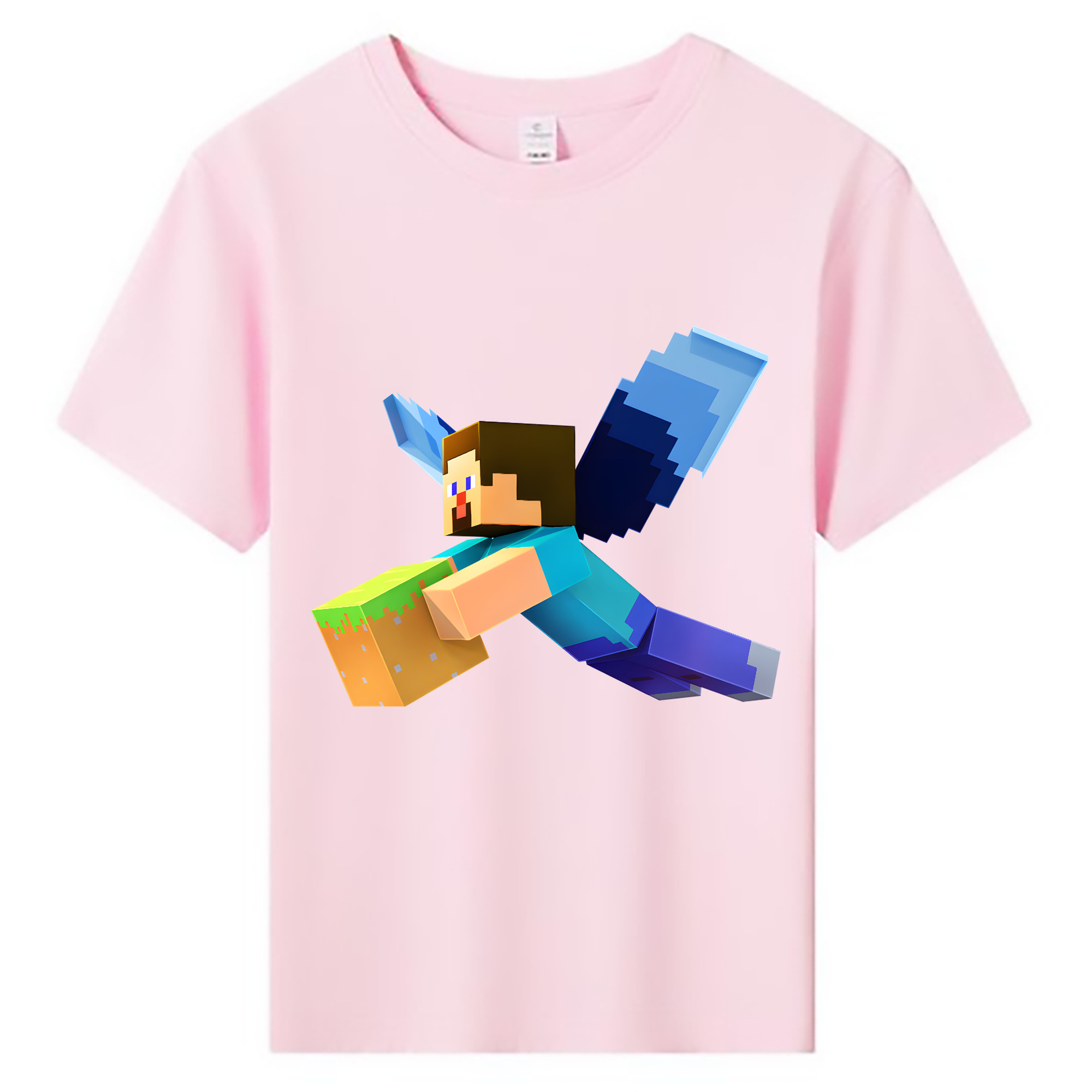 （画像用） マインクラフト ブロックの世界 Minecraft MC Block world 綿100％キッズTシャツ（フロントプリント）