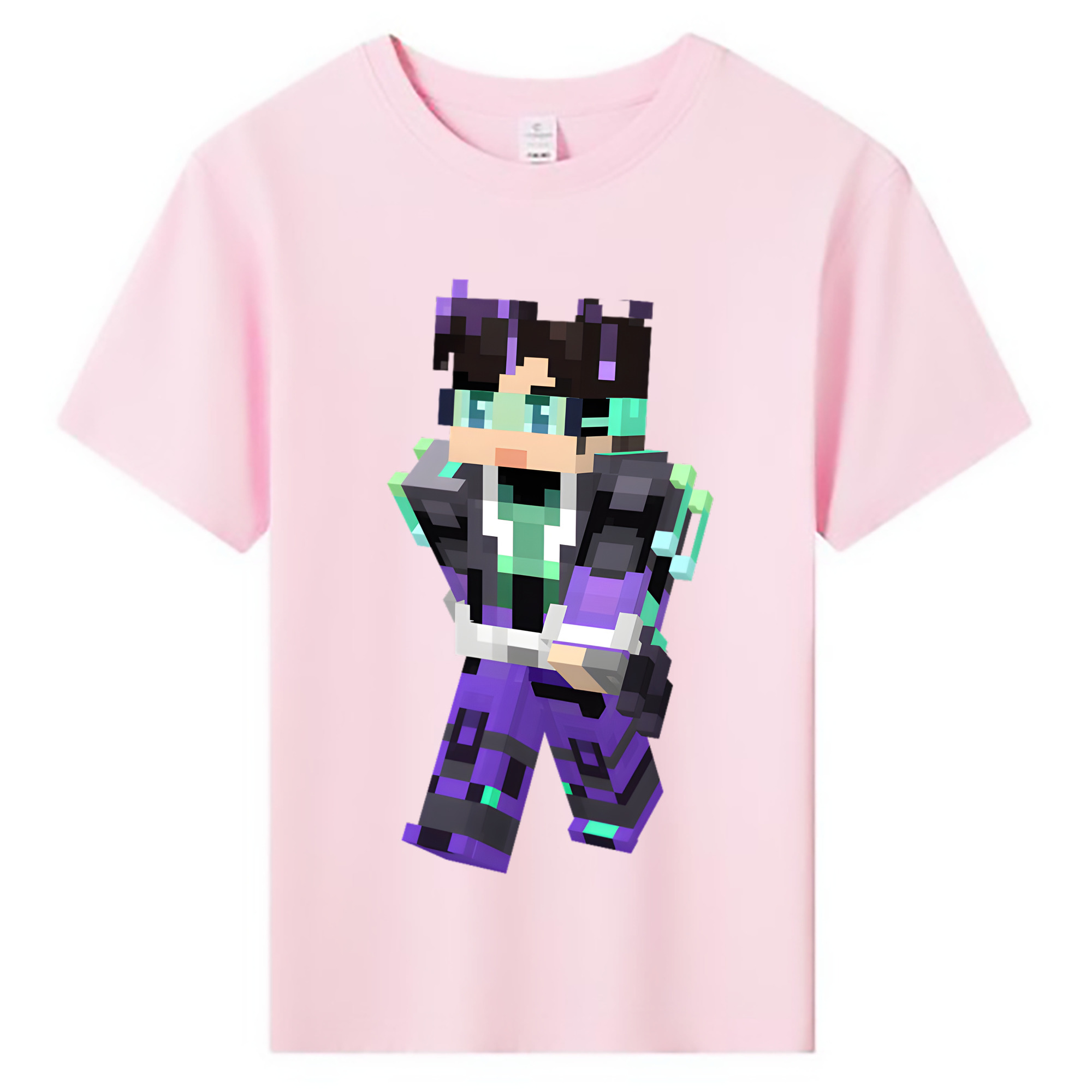 （画像用） マインクラフト ブロックの世界 Minecraft MC Block world 綿100％キッズTシャツ（フロントプリント）
