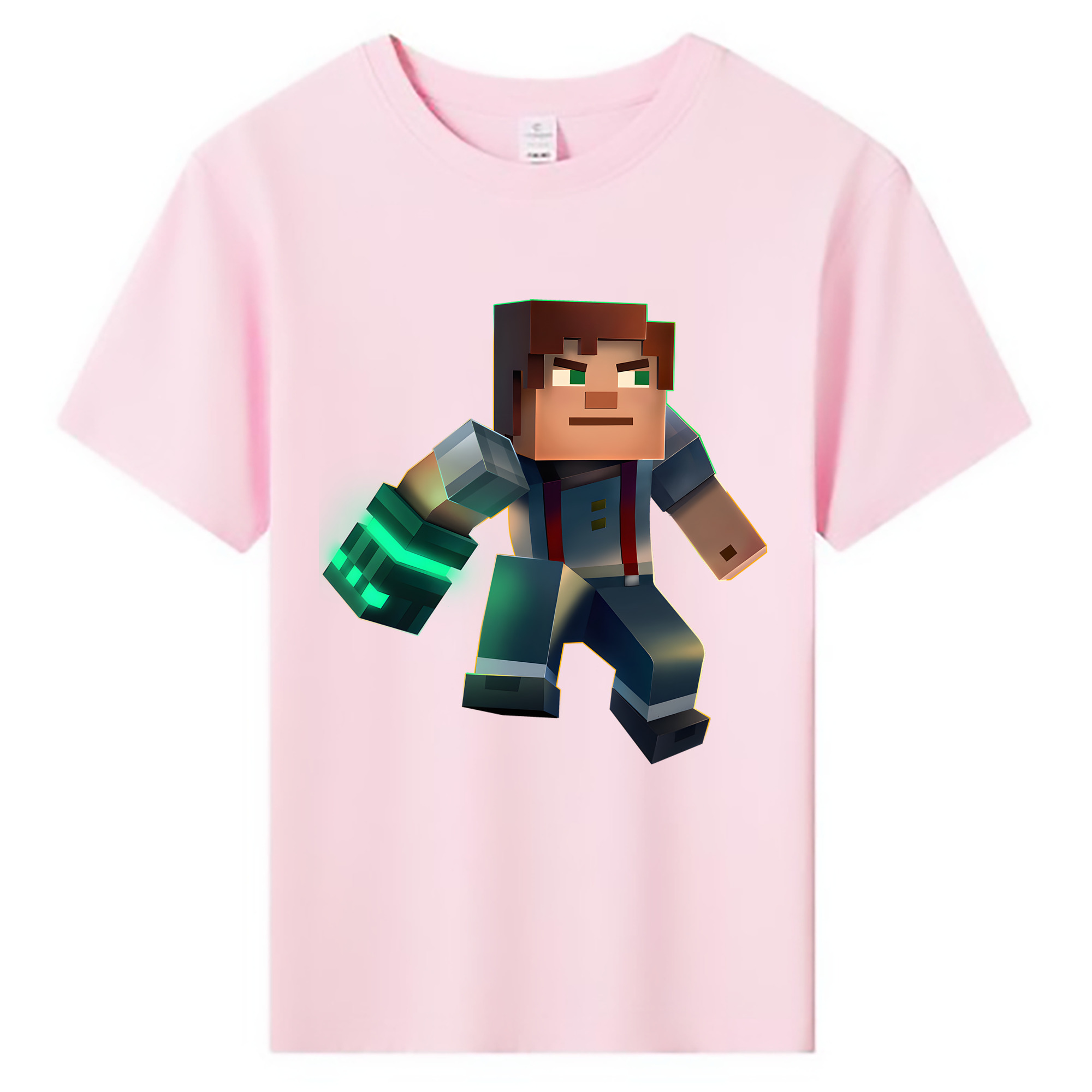 （画像用） マインクラフト ブロックの世界 Minecraft MC Block world 綿100％キッズTシャツ（フロントプリント）