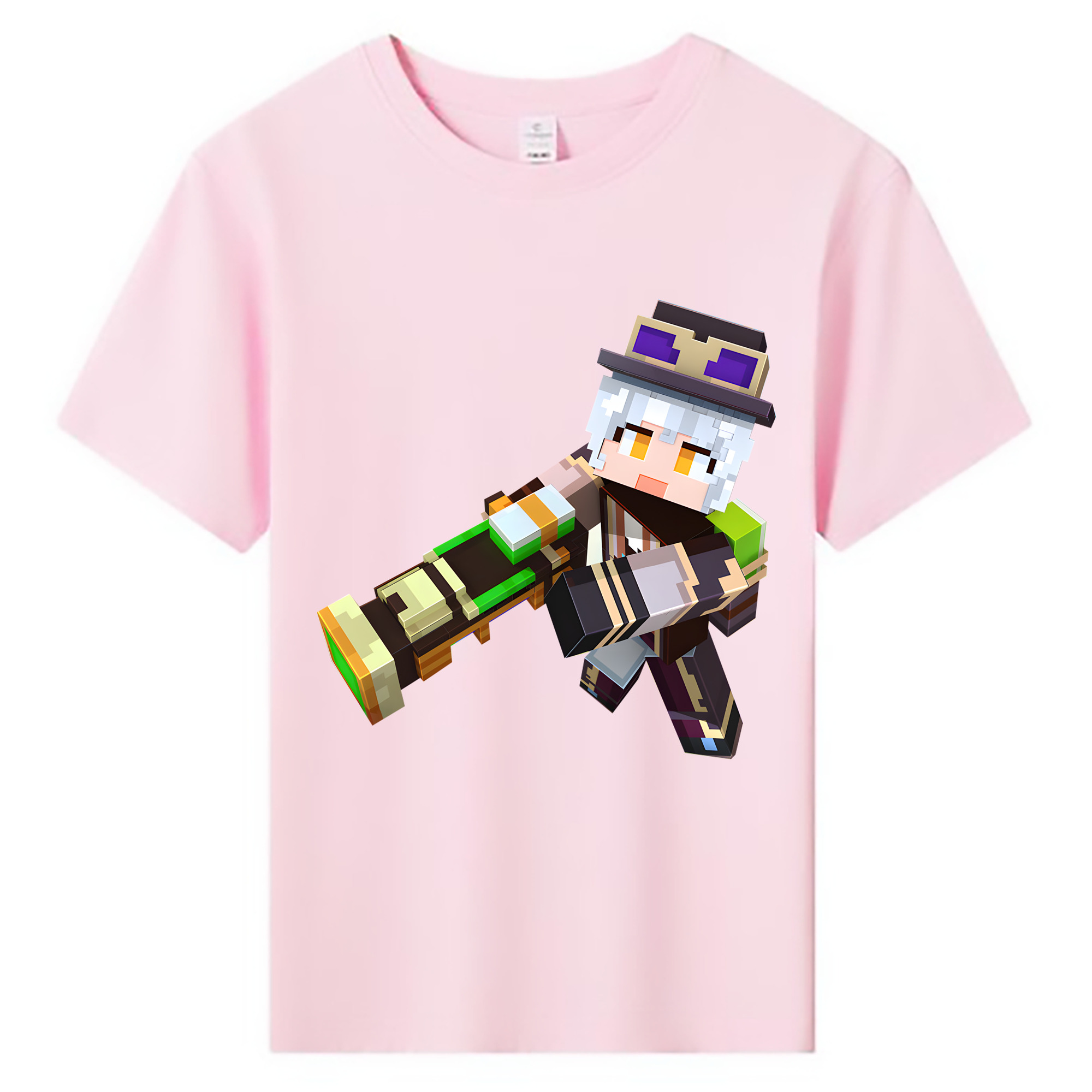 （画像用） マインクラフト ブロックの世界 Minecraft MC Block world 綿100％キッズTシャツ（フロントプリント）