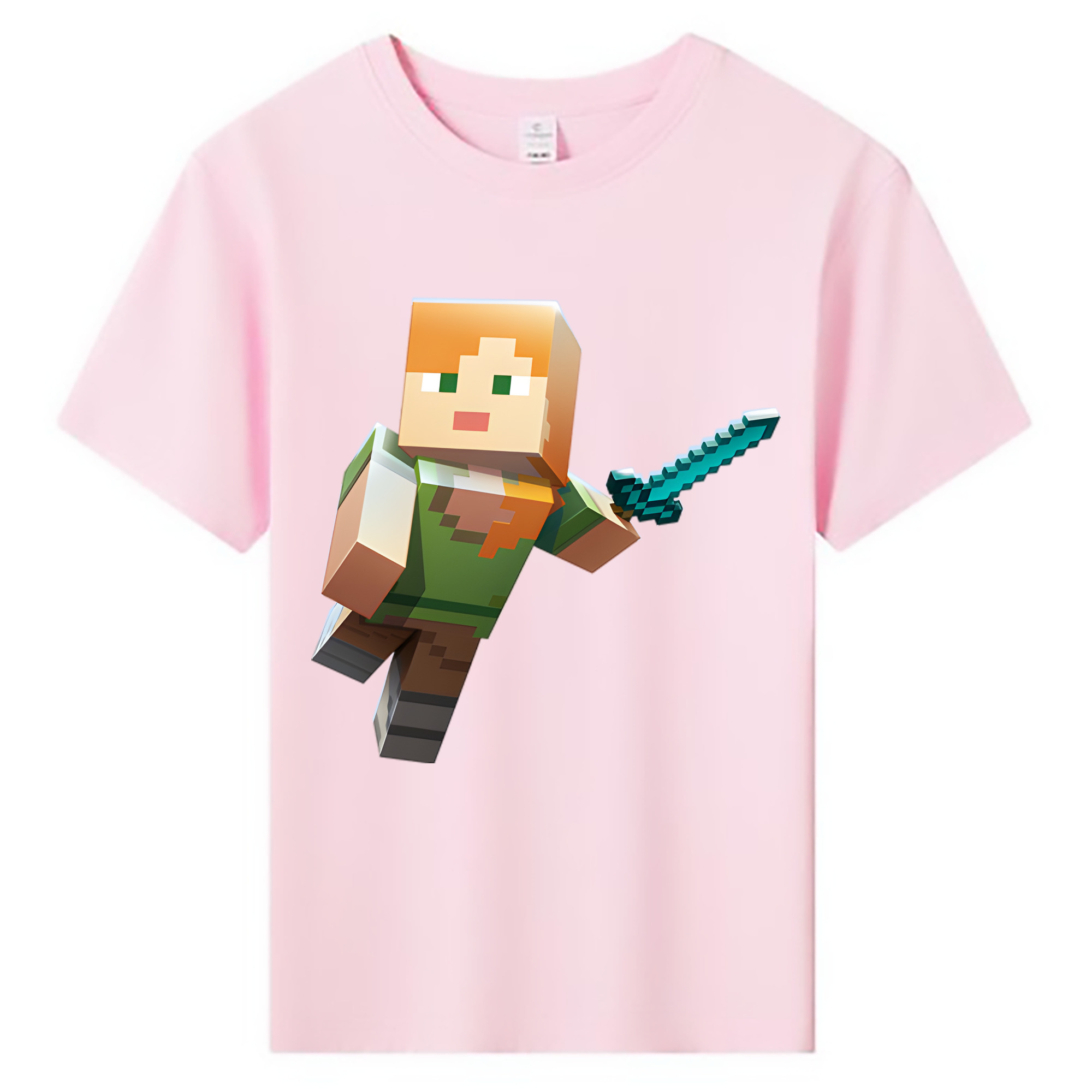 （画像用） マインクラフト ブロックの世界 Minecraft MC Block world 綿100％キッズTシャツ（フロントプリント）