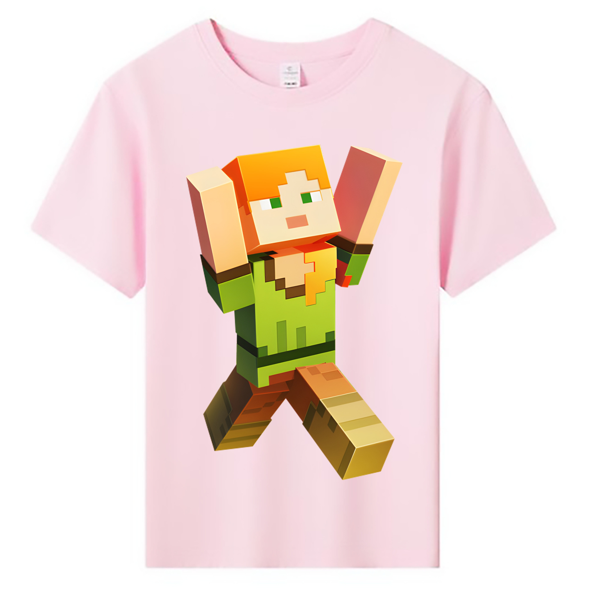（画像用） マインクラフト ブロックの世界 Minecraft MC Block world 綿100％キッズTシャツ（フロントプリント）