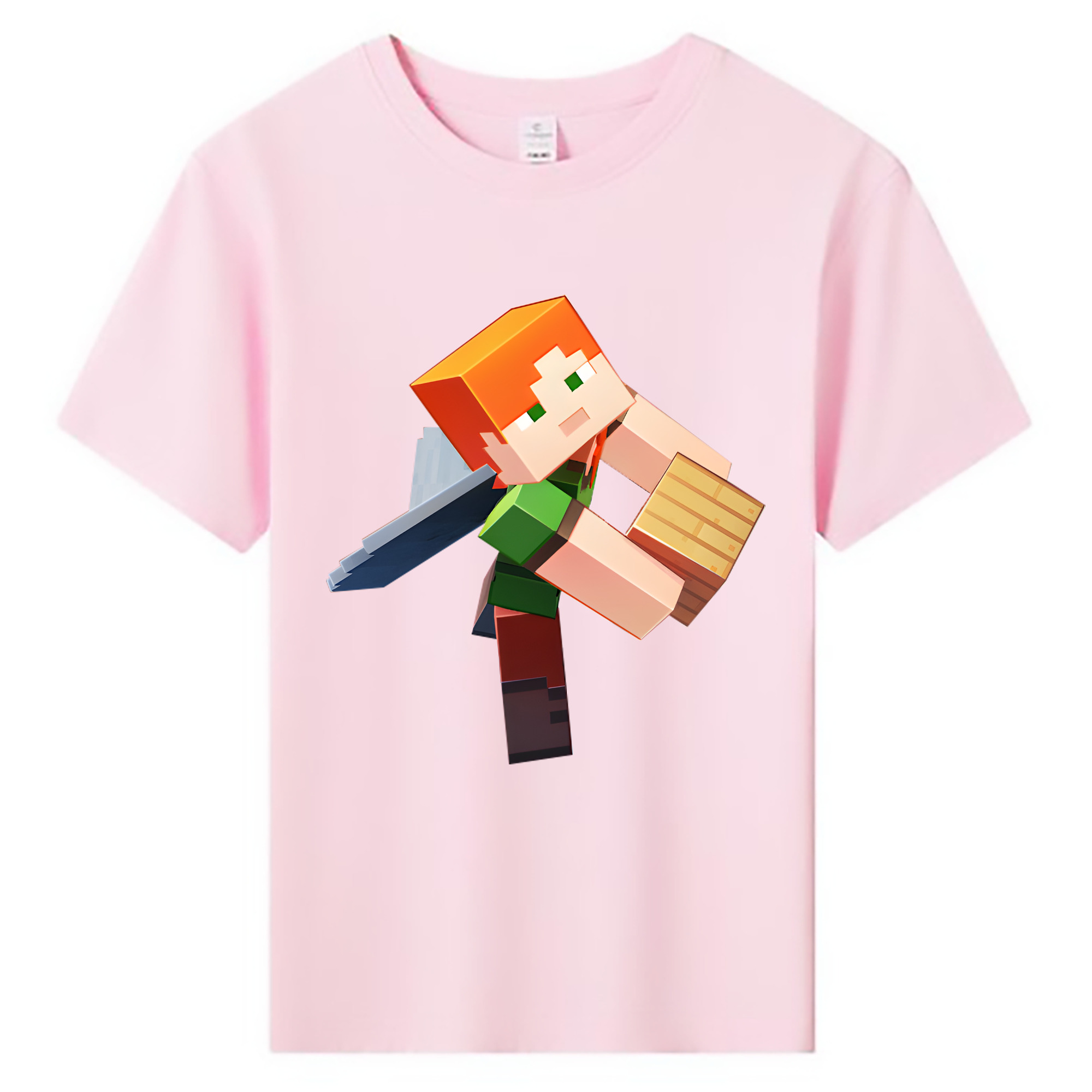 （画像用） マインクラフト ブロックの世界 Minecraft MC Block world 綿100％キッズTシャツ（フロントプリント）