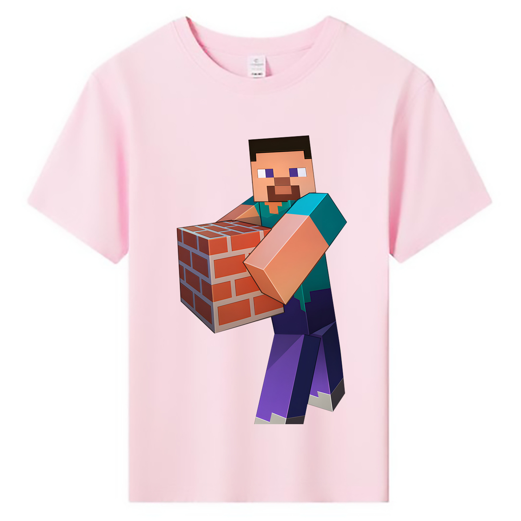 （画像用） マインクラフト ブロックの世界 Minecraft MC Block world 綿100％キッズTシャツ（フロントプリント）
