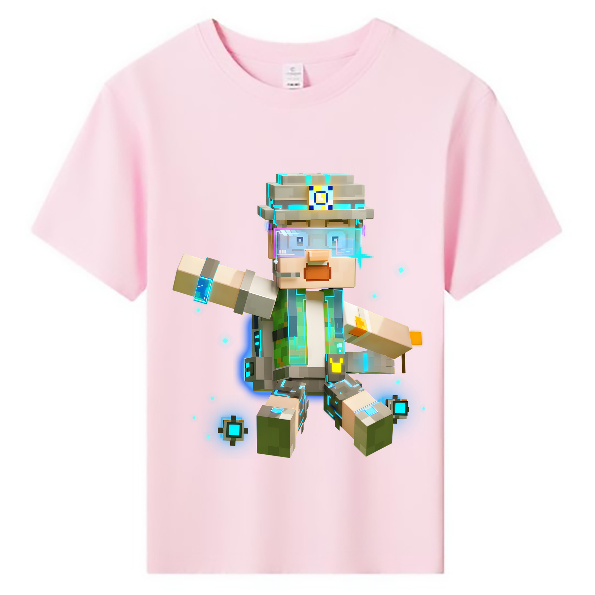 （画像用） マインクラフト ブロックの世界 Minecraft MC Block world 綿100％キッズTシャツ（フロントプリント）