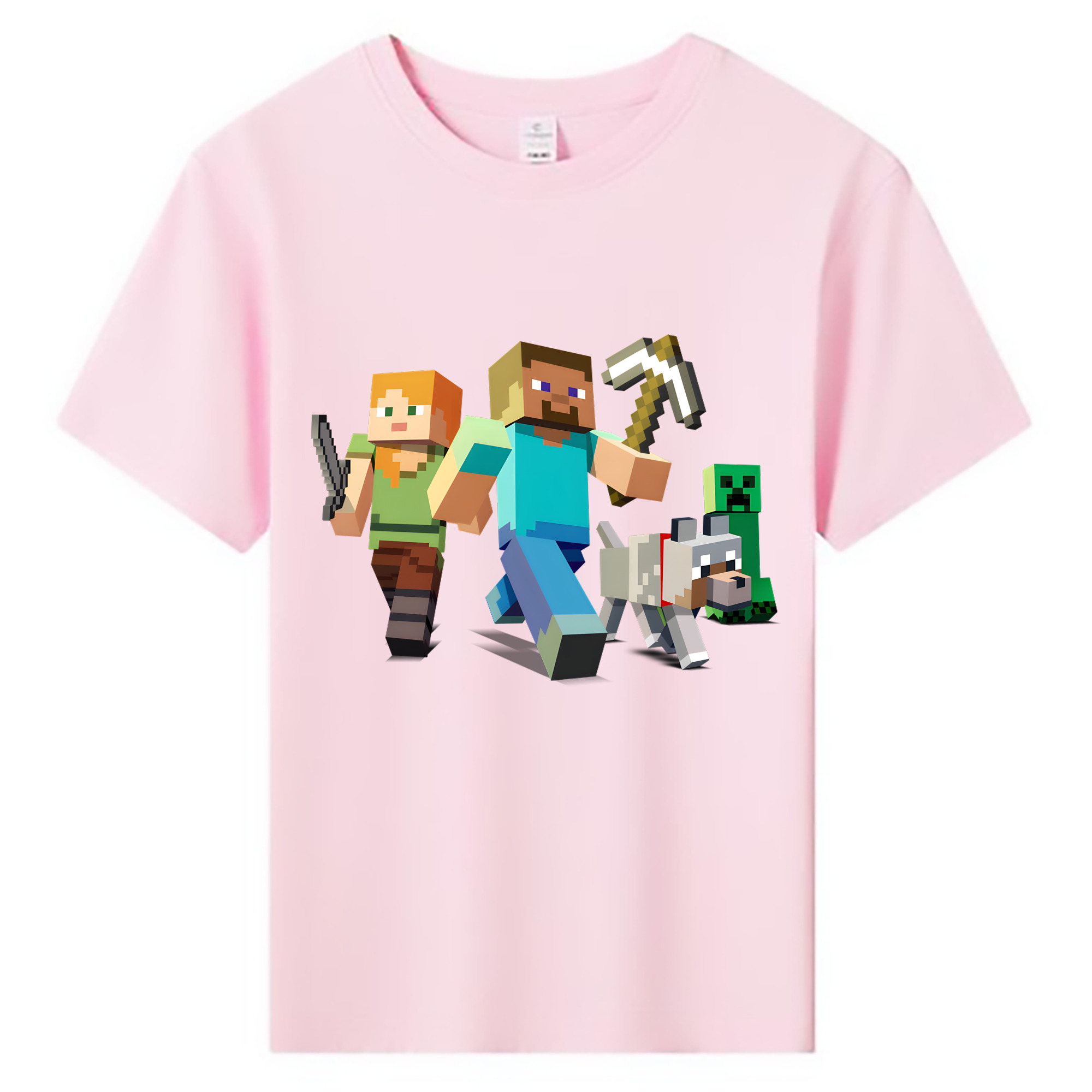 （画像用） マインクラフト ブロックの世界 Minecraft MC Block world 綿100％キッズTシャツ（フロントプリント）