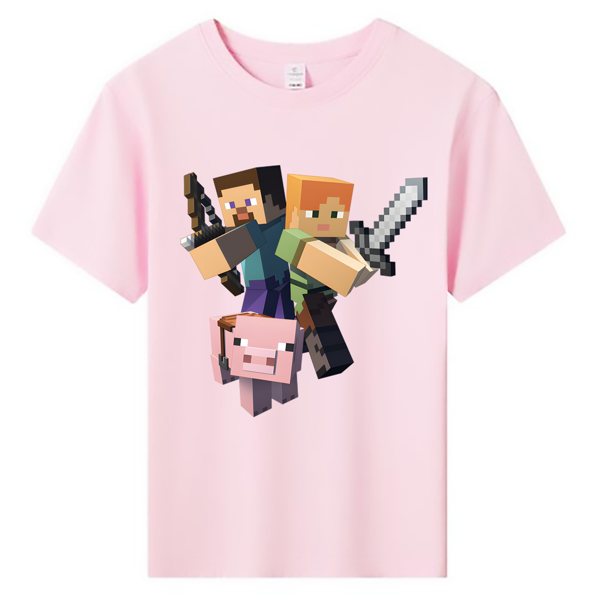 （画像用） マインクラフト ブロックの世界 Minecraft MC Block world 綿100％キッズTシャツ（フロントプリント）