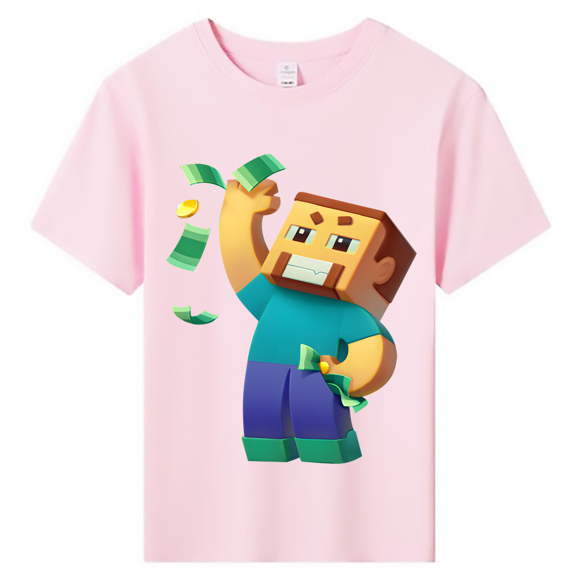（画像用） マインクラフト ブロックの世界 Minecraft MC Block world 綿100％キッズTシャツ（フロントプリント）