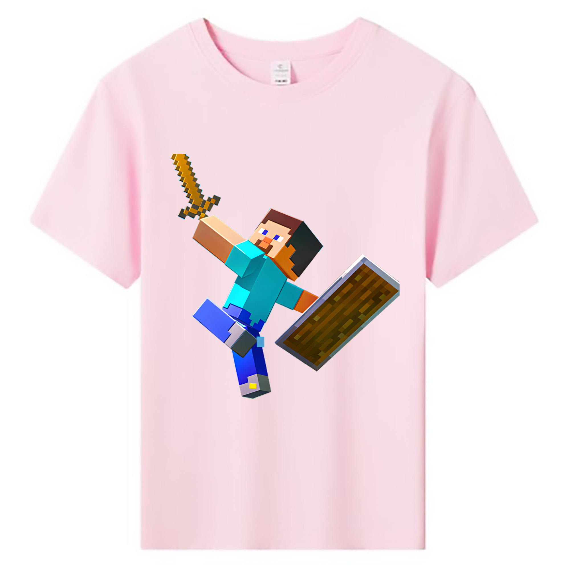 （画像用） マインクラフト ブロックの世界 Minecraft MC Block world 綿100％キッズTシャツ（フロントプリント）