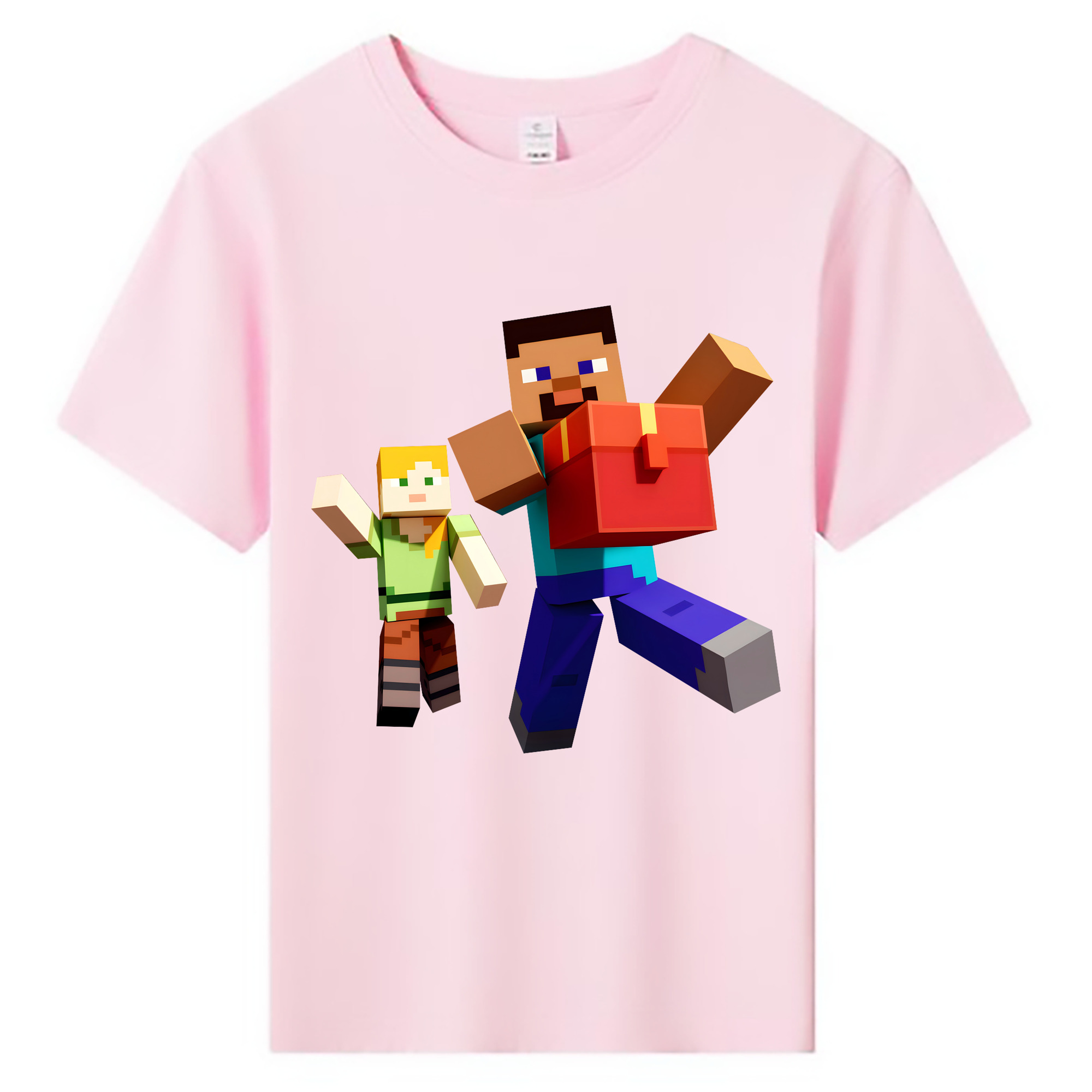 （画像用） マインクラフト ブロックの世界 Minecraft MC Block world 綿100％キッズTシャツ（フロントプリント）