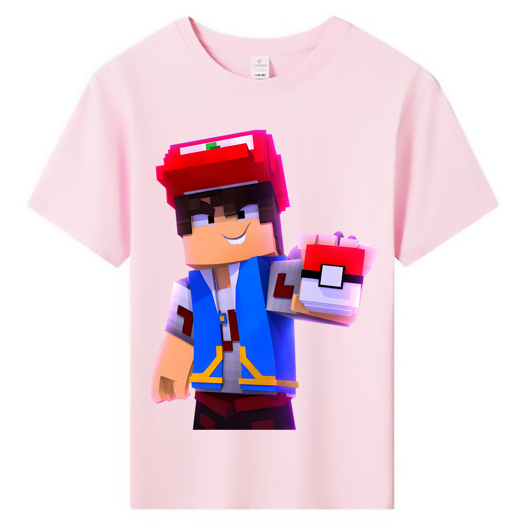（画像用） マインクラフト ブロックの世界 Minecraft MC Block world 綿100％キッズTシャツ（フロントプリント）