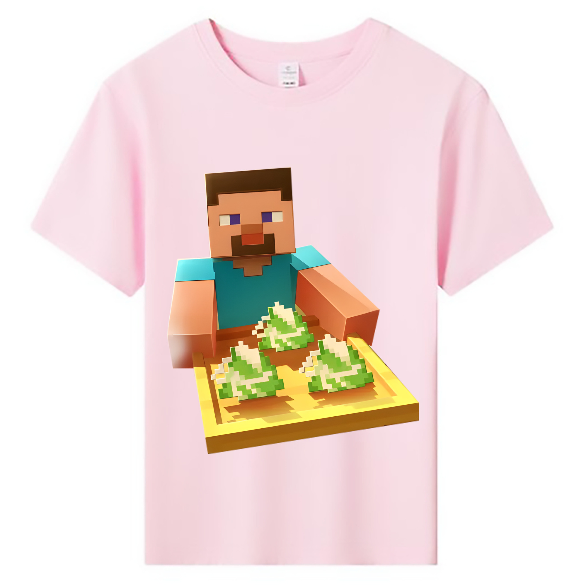 （画像用） マインクラフト ブロックの世界 Minecraft MC Block world 綿100％キッズTシャツ（フロントプリント）