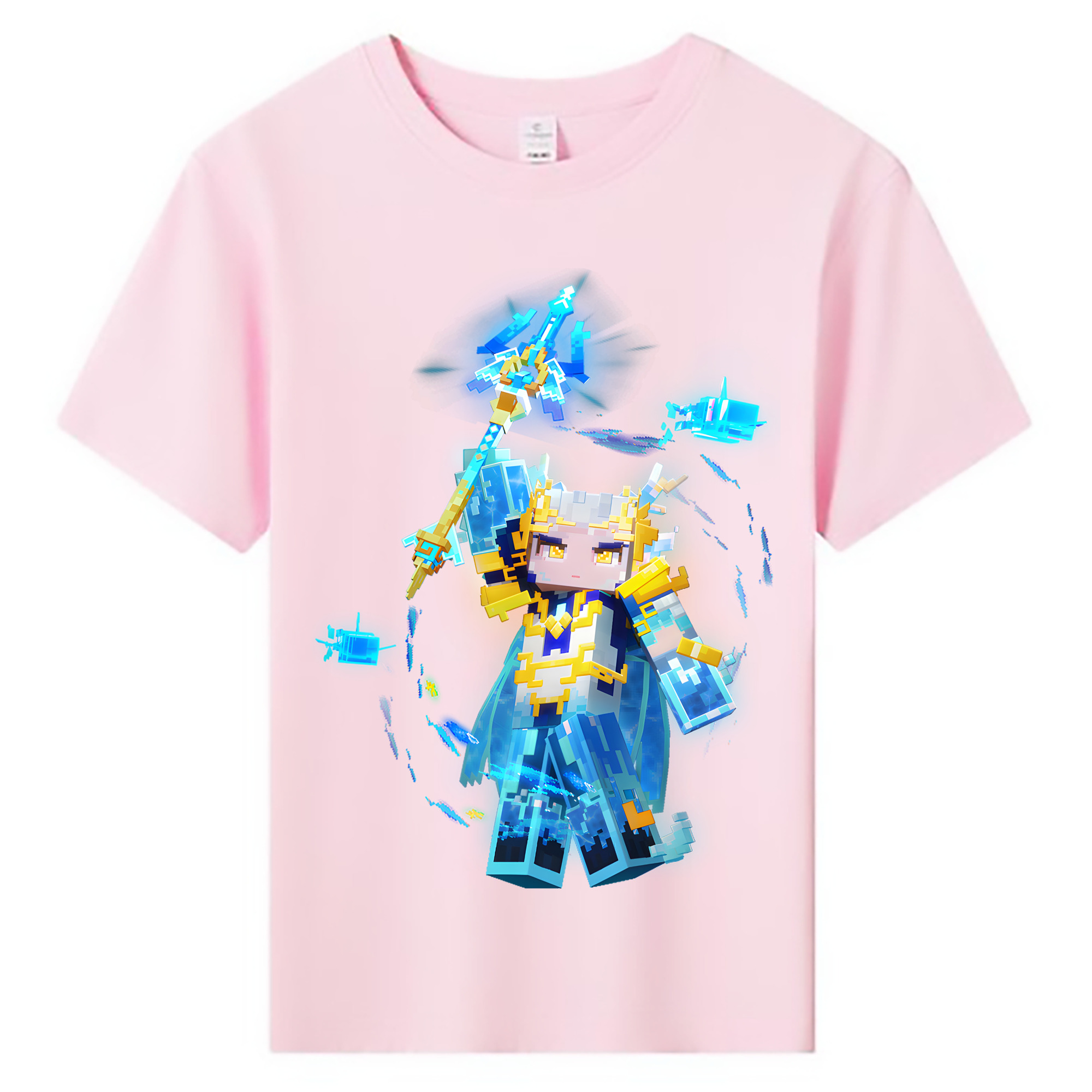 （画像用） マインクラフト ブロックの世界 Minecraft MC Block world 綿100％キッズTシャツ（フロントプリント）