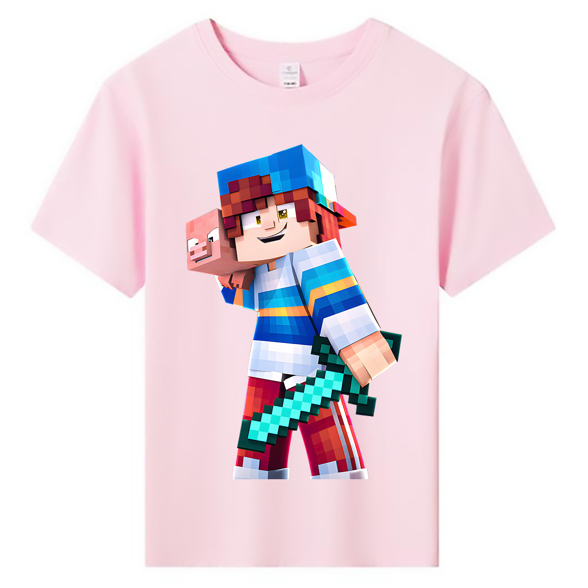 （画像用） マインクラフト ブロックの世界 Minecraft MC Block world 綿100％キッズTシャツ（フロントプリント）