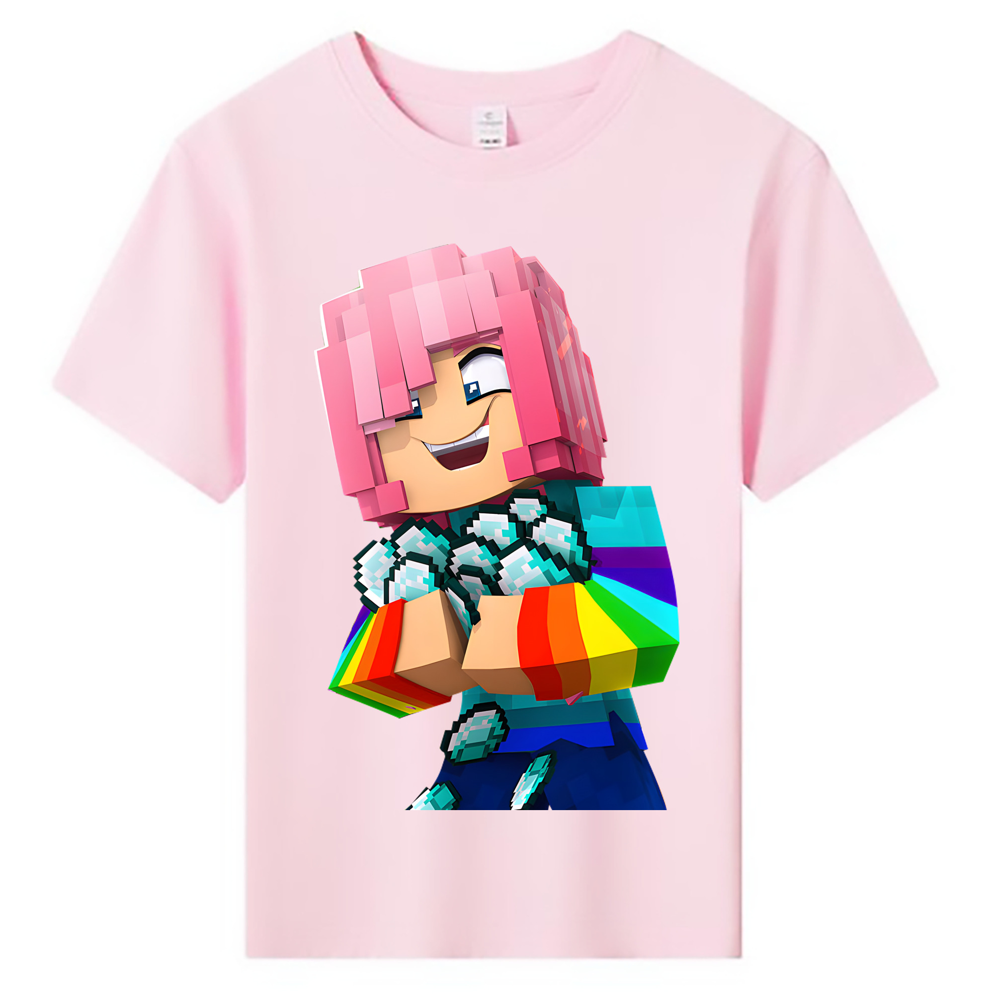 （画像用） マインクラフト ブロックの世界 Minecraft MC Block world 綿100％キッズTシャツ（フロントプリント）