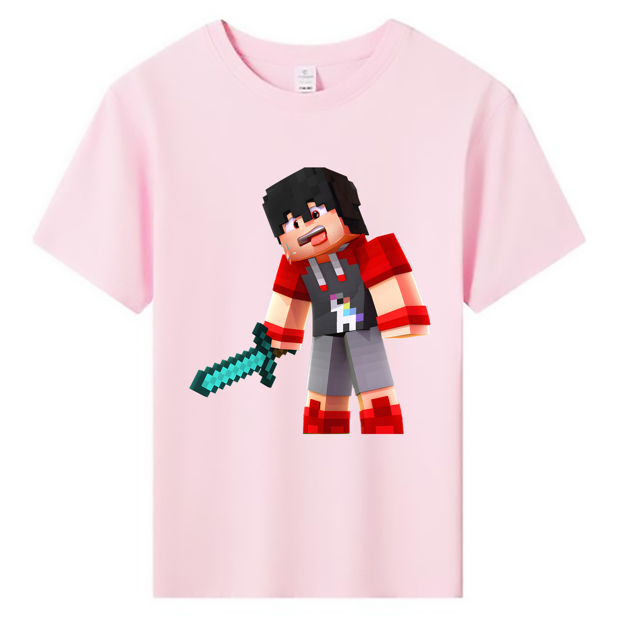 （画像用） マインクラフト ブロックの世界 Minecraft MC Block world 綿100％キッズTシャツ（フロントプリント）