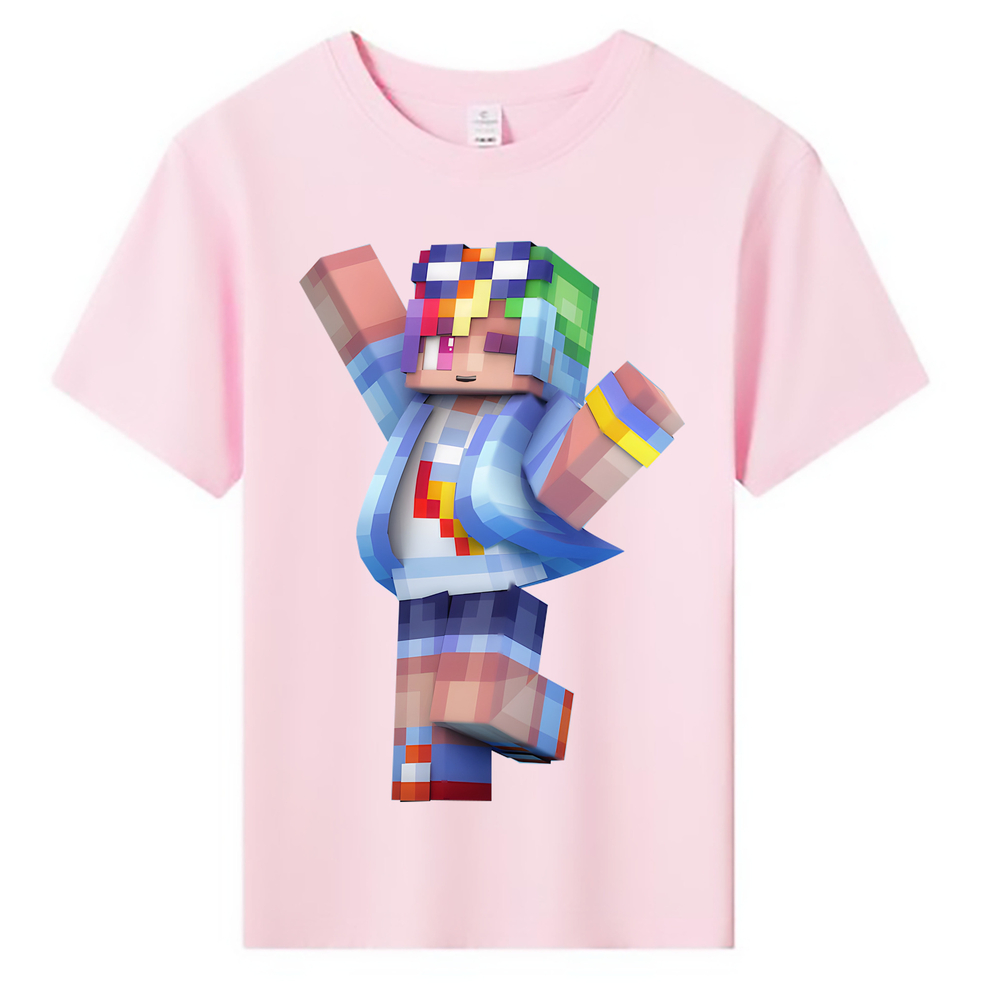 （画像用） マインクラフト ブロックの世界 Minecraft MC Block world 綿100％キッズTシャツ（フロントプリント）