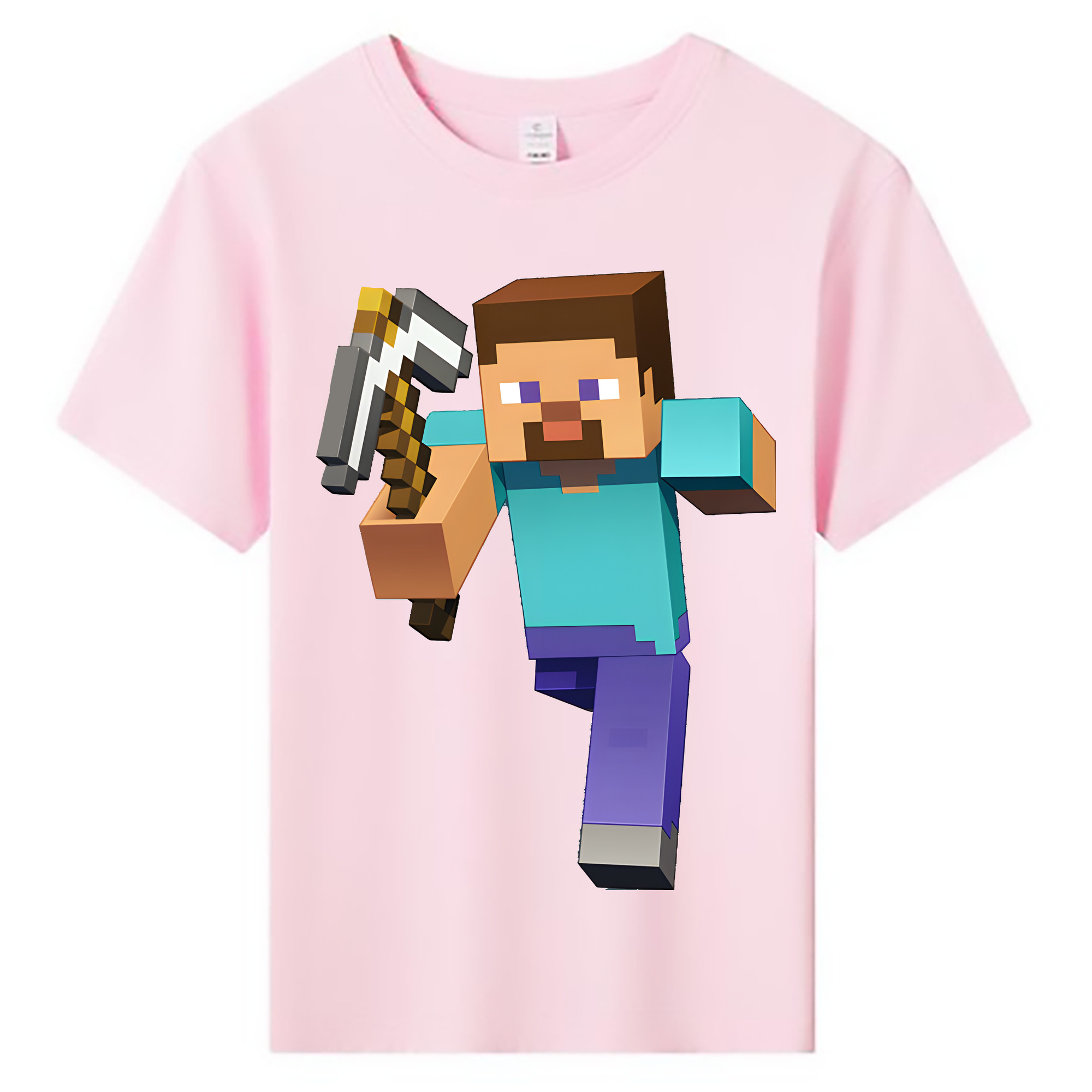 （画像用） マインクラフト ブロックの世界 Minecraft MC Block world 綿100％キッズTシャツ（フロントプリント）