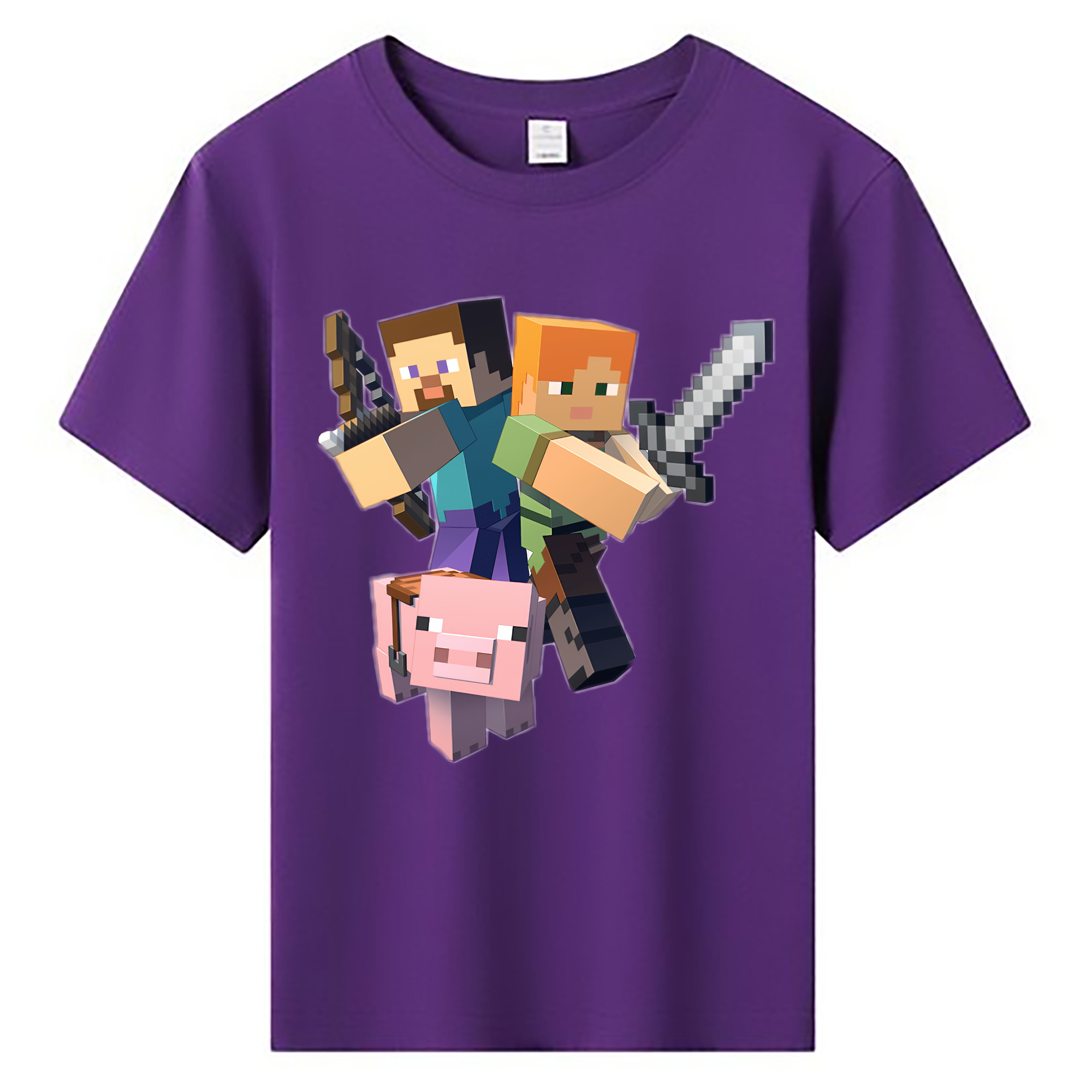 （画像用） マインクラフト ブロックの世界 Minecraft MC Block world 綿100％キッズTシャツ（フロントプリント）
