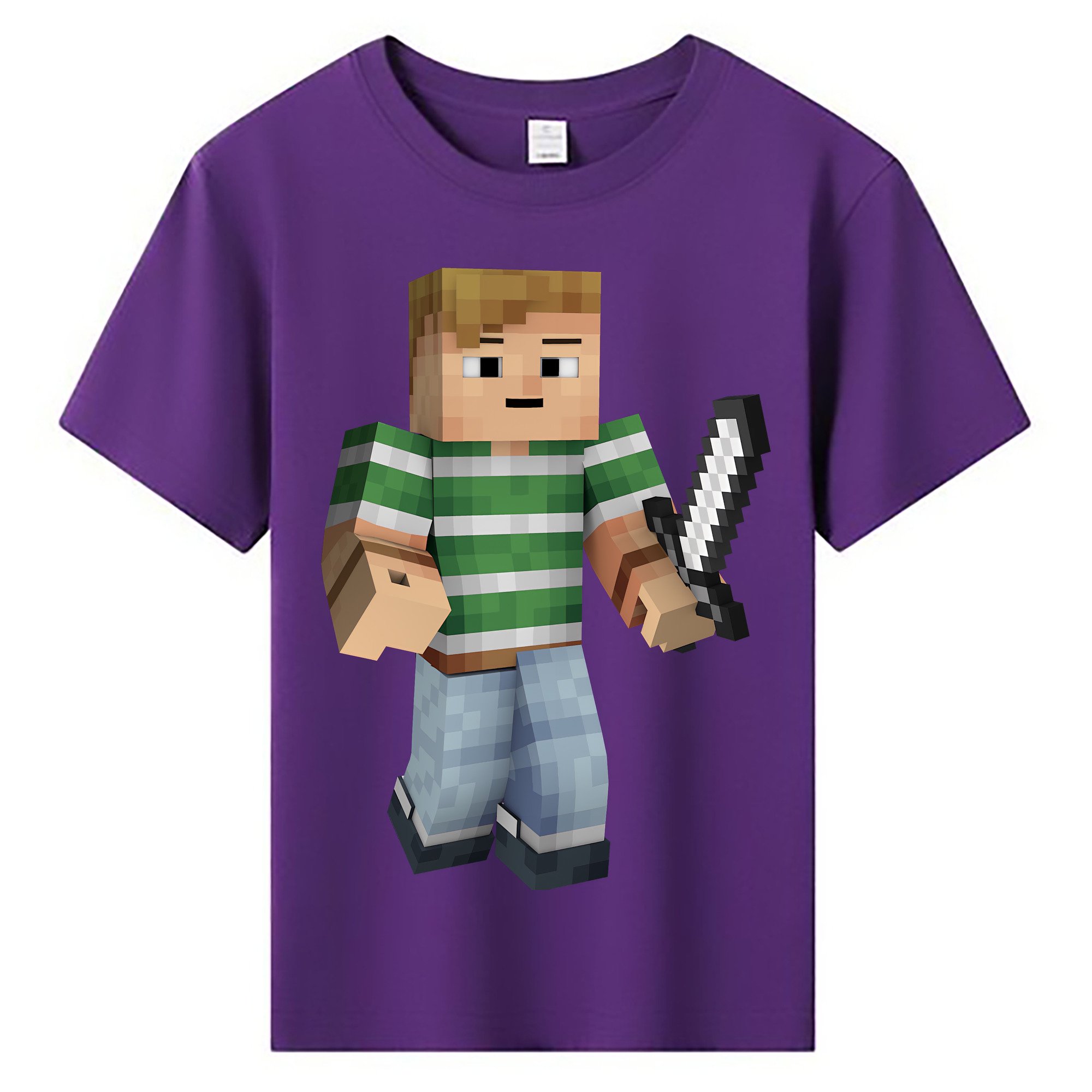 （画像用） マインクラフト ブロックの世界 Minecraft MC Block world 綿100％キッズTシャツ（フロントプリント）