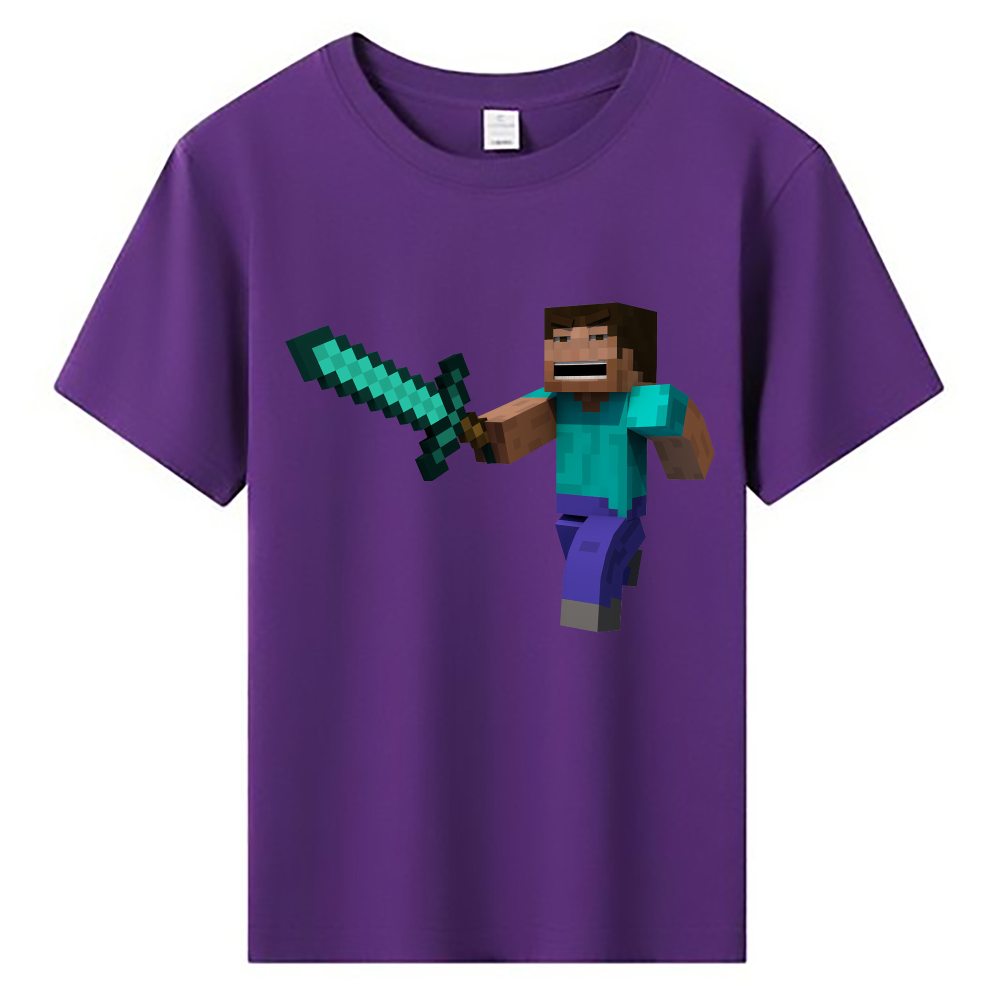 （画像用） マインクラフト ブロックの世界 Minecraft MC Block world 綿100％キッズTシャツ（フロントプリント）