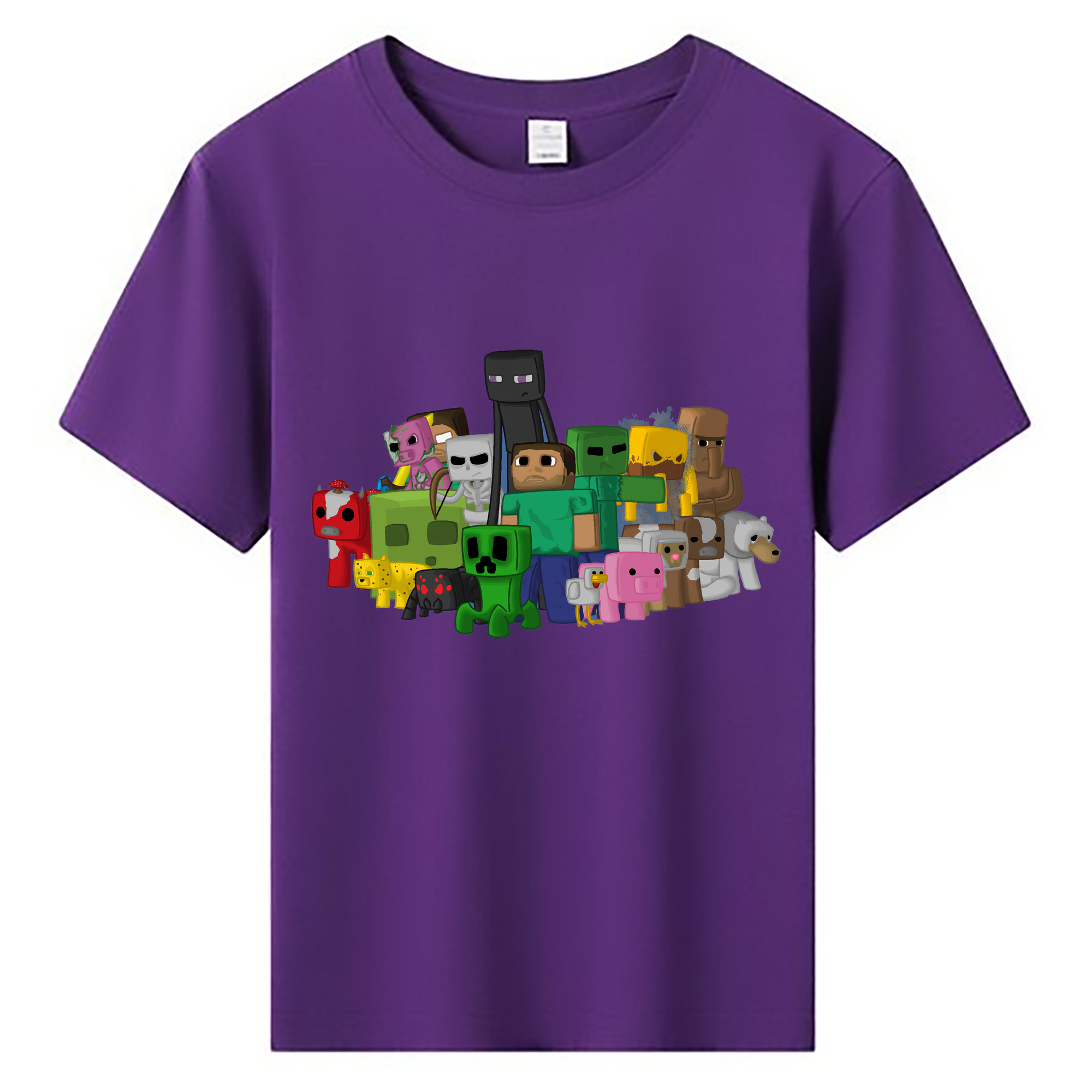 （画像用） マインクラフト ブロックの世界 Minecraft MC Block world 綿100％キッズTシャツ（フロントプリント）