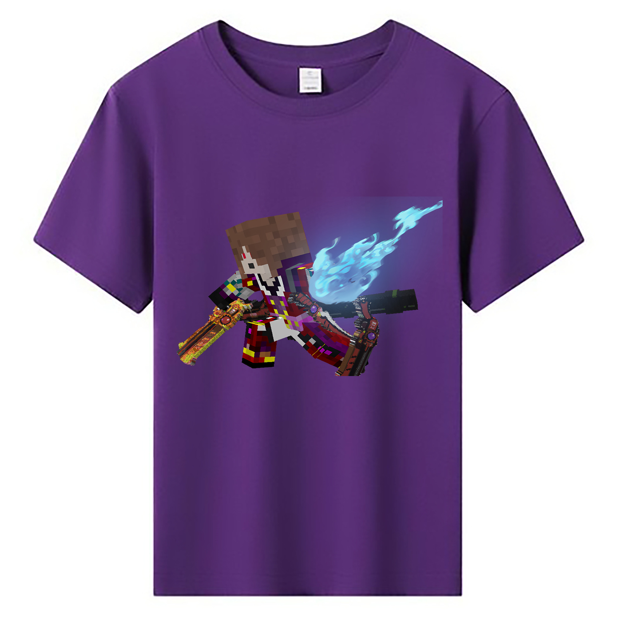 （画像用） マインクラフト ブロックの世界 Minecraft MC Block world 綿100％キッズTシャツ（フロントプリント）