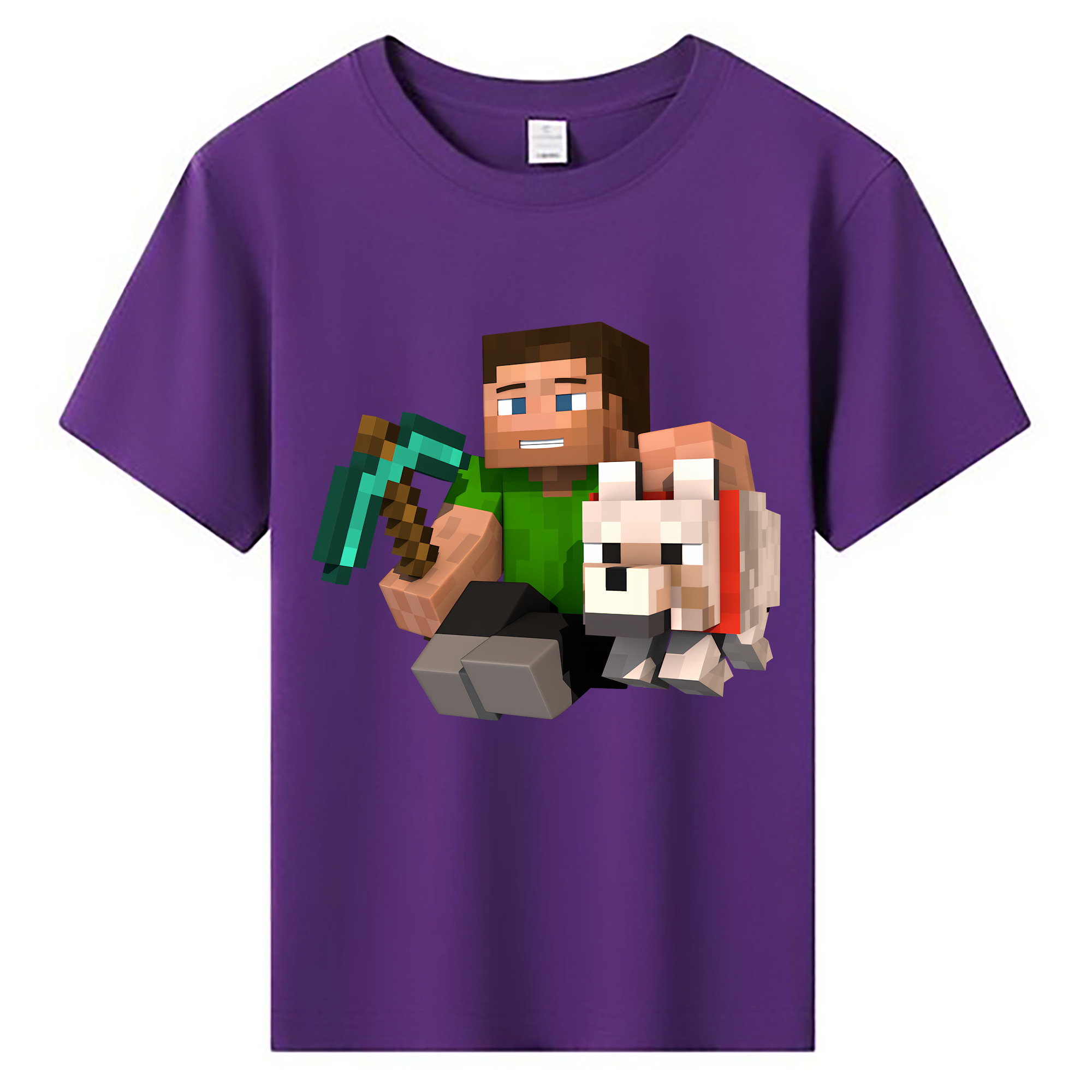 （画像用） マインクラフト ブロックの世界 Minecraft MC Block world 綿100％キッズTシャツ（フロントプリント）