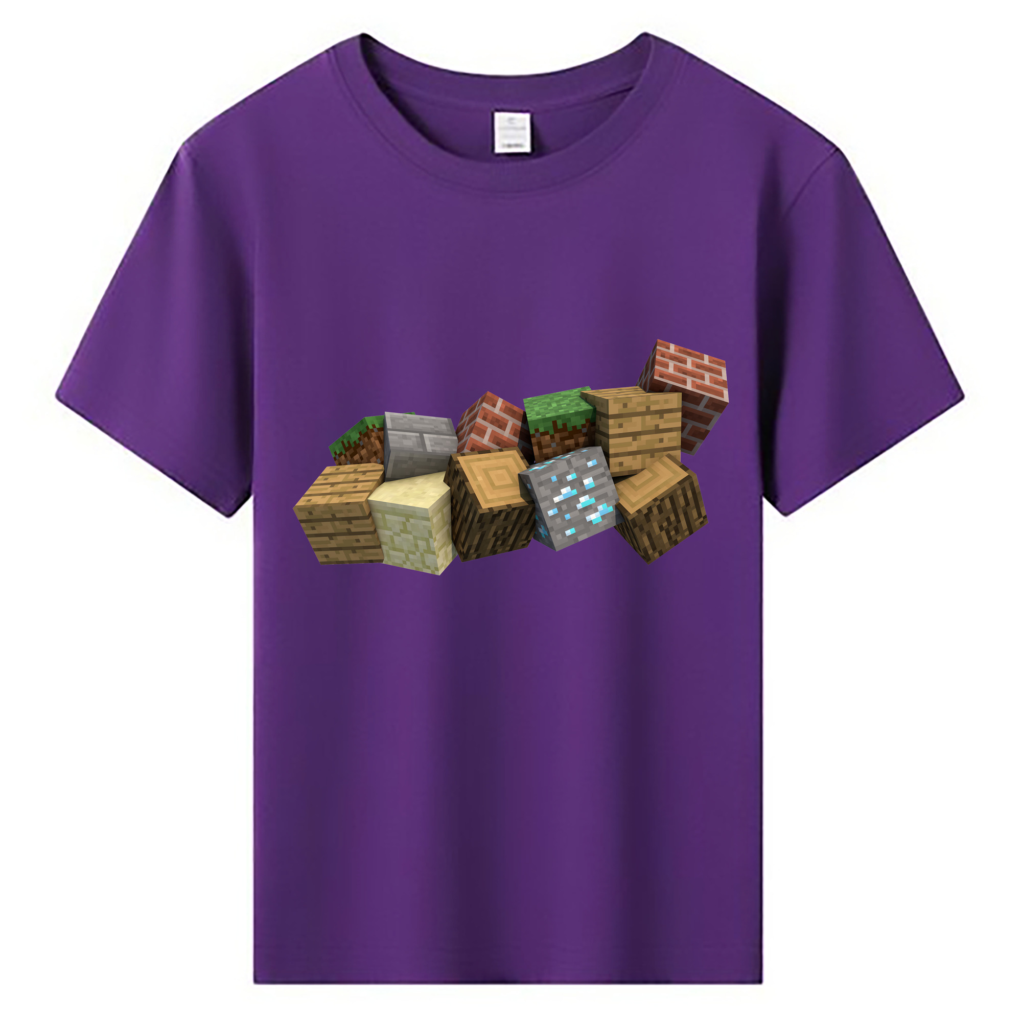 （画像用） マインクラフト ブロックの世界 Minecraft MC Block world 綿100％キッズTシャツ（フロントプリント）