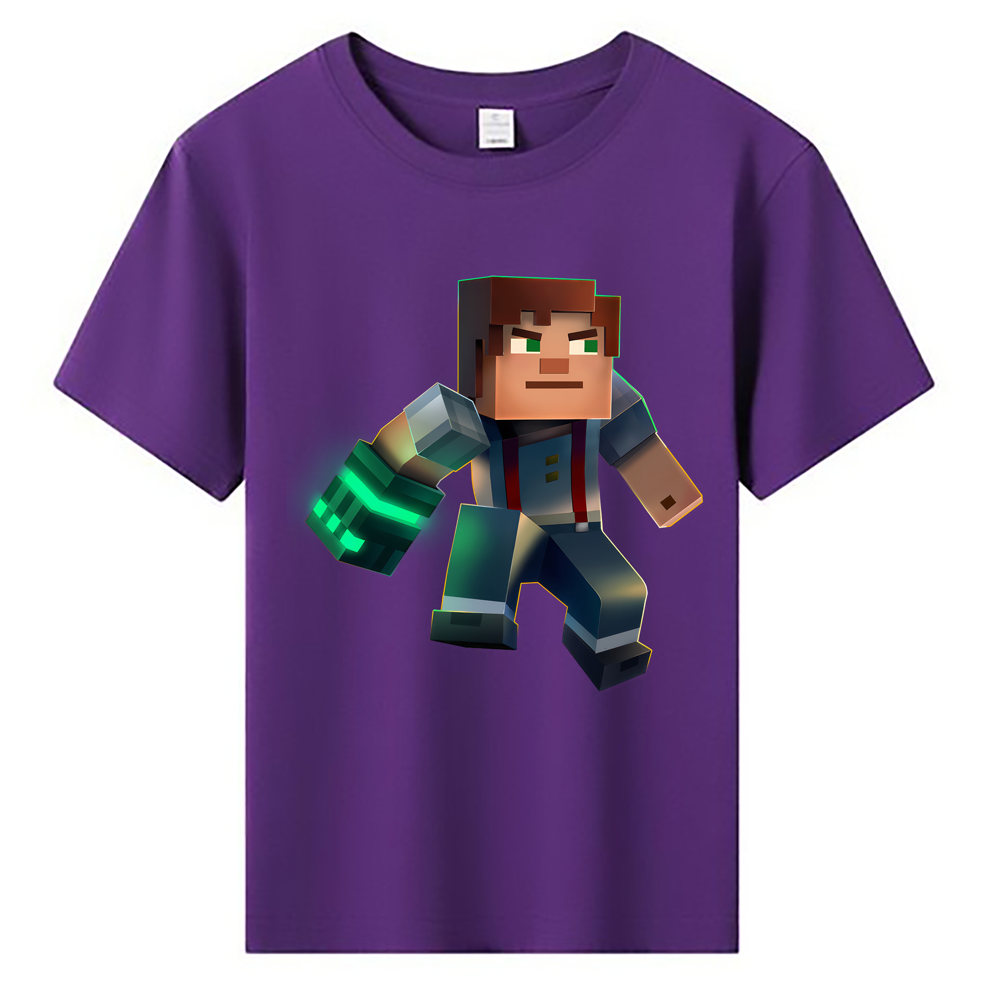（画像用） マインクラフト ブロックの世界 Minecraft MC Block world 綿100％キッズTシャツ（フロントプリント）