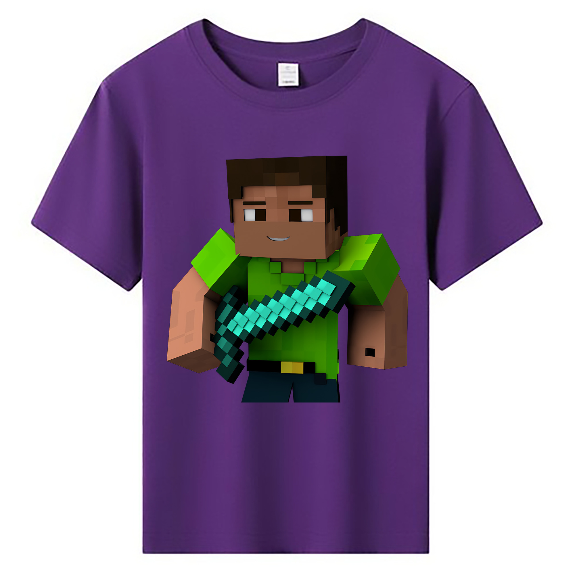 （画像用） マインクラフト ブロックの世界 Minecraft MC Block world 綿100％キッズTシャツ（フロントプリント）