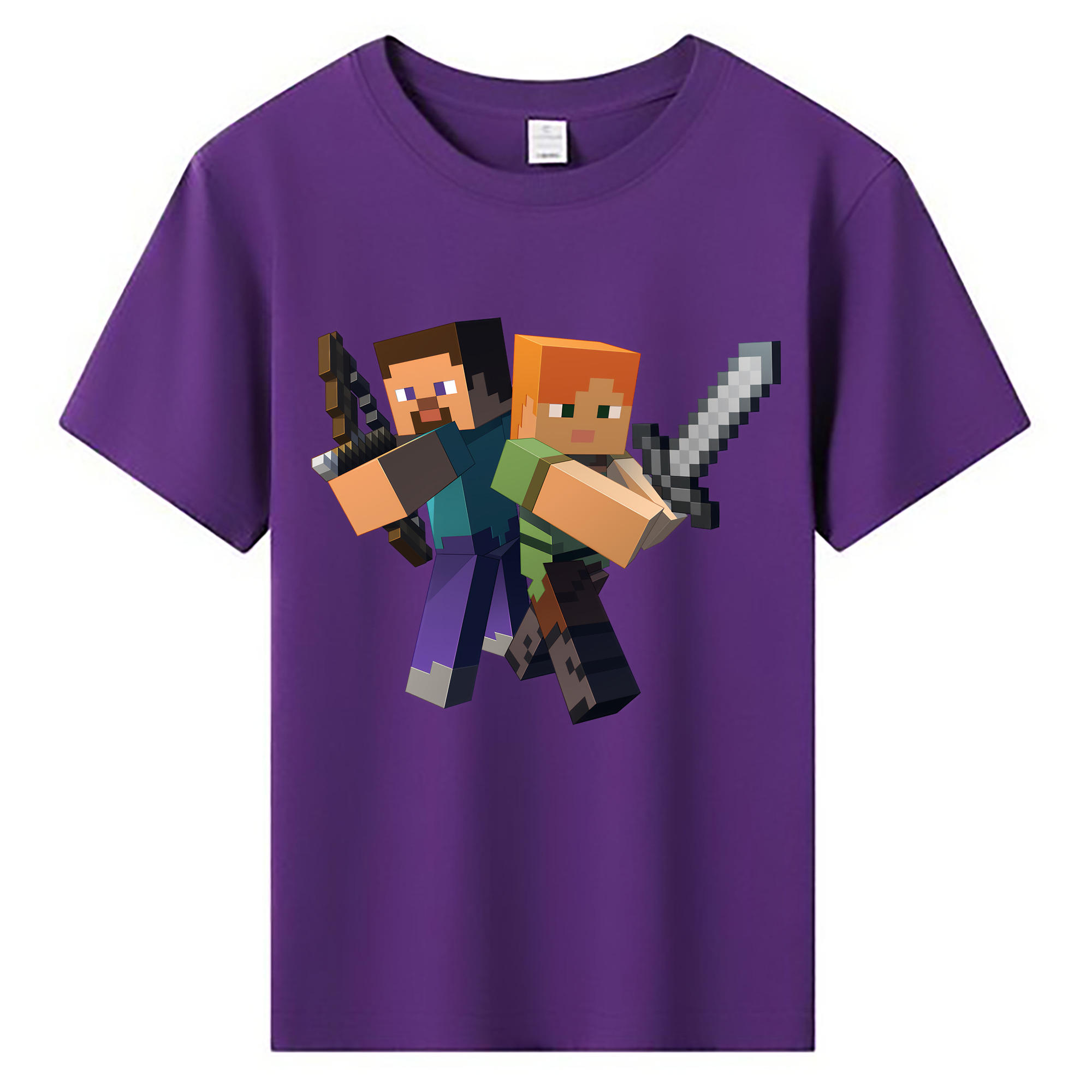 （画像用） マインクラフト ブロックの世界 Minecraft MC Block world 綿100％キッズTシャツ（フロントプリント）