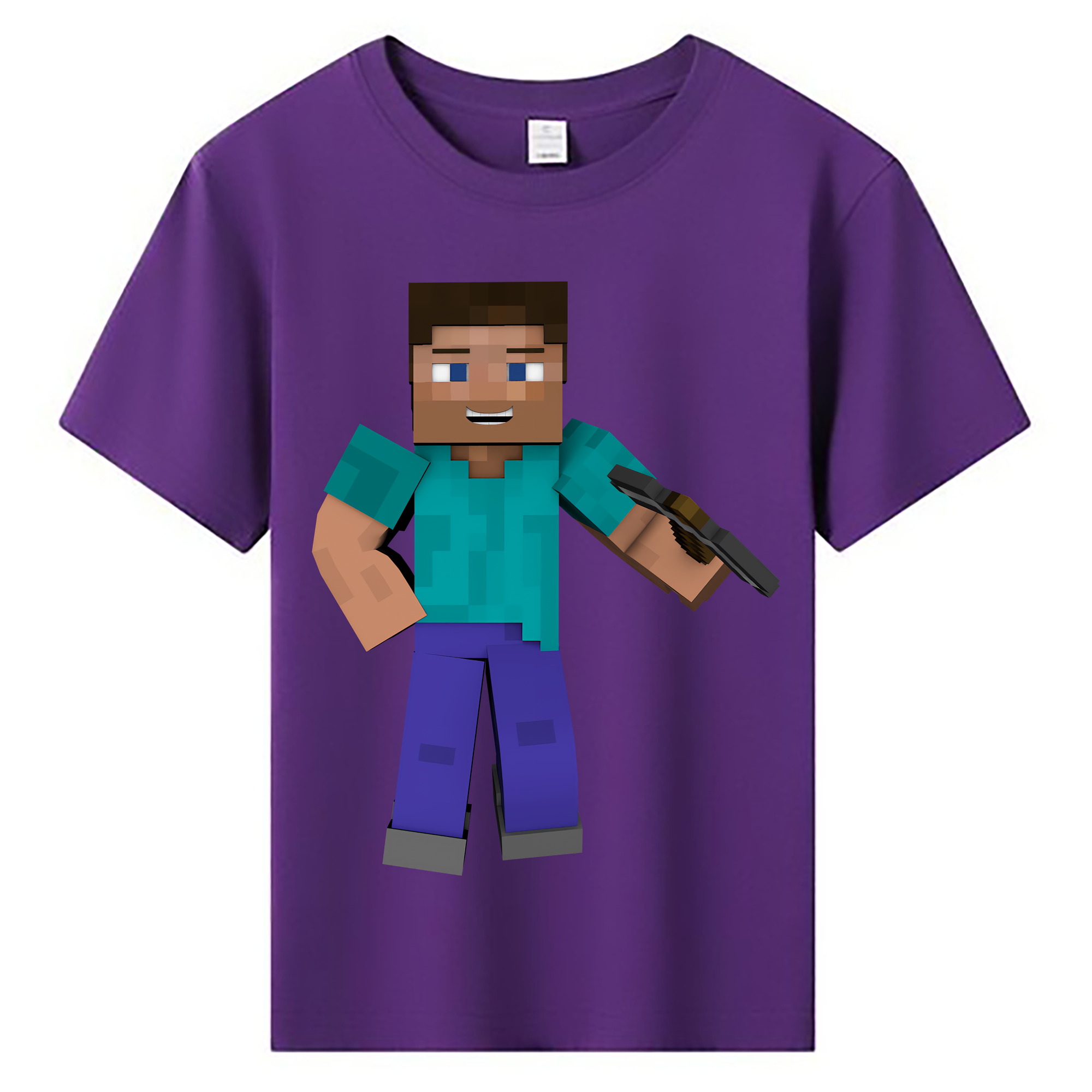 （画像用） マインクラフト ブロックの世界 Minecraft MC Block world 綿100％キッズTシャツ（フロントプリント）