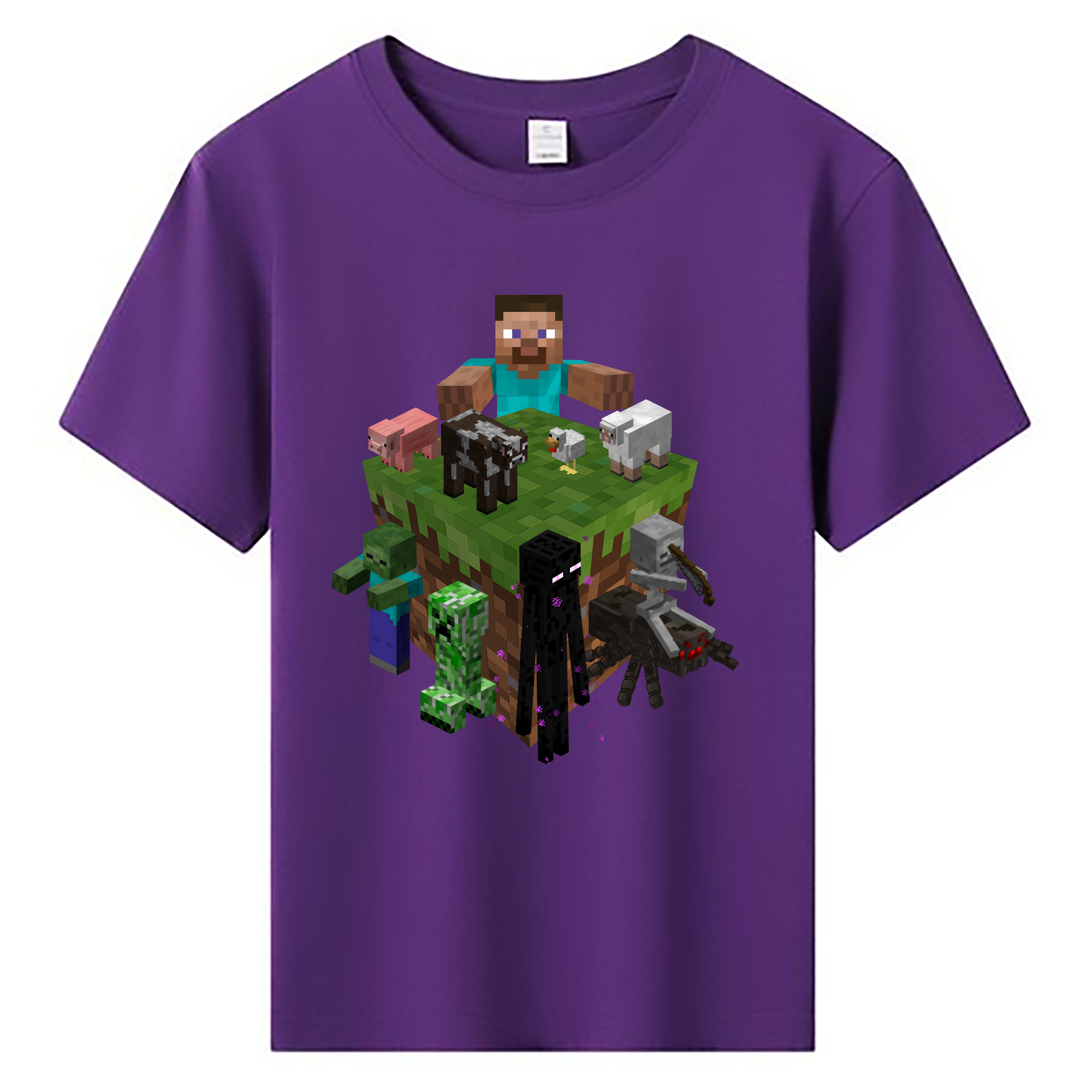 （画像用） マインクラフト ブロックの世界 Minecraft MC Block world 綿100％キッズTシャツ（フロントプリント）