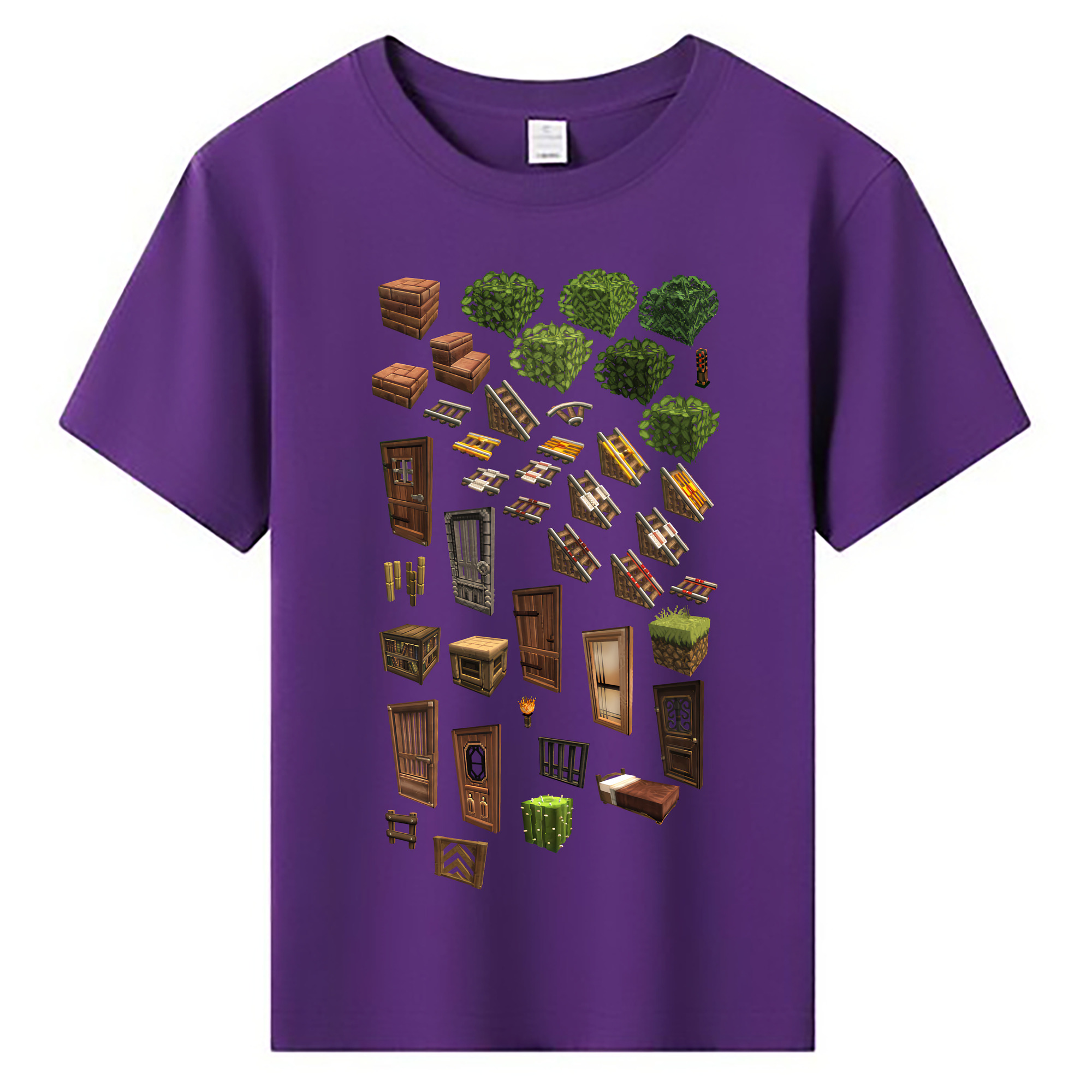 （画像用） マインクラフト ブロックの世界 Minecraft MC Block world 綿100％キッズTシャツ（フロントプリント）