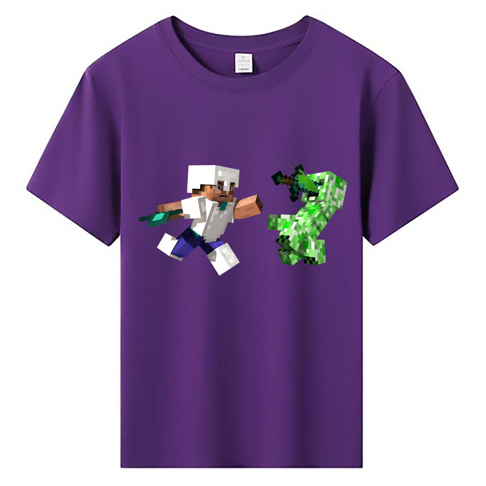 （画像用） マインクラフト ブロックの世界 Minecraft MC Block world 綿100％キッズTシャツ（フロントプリント）