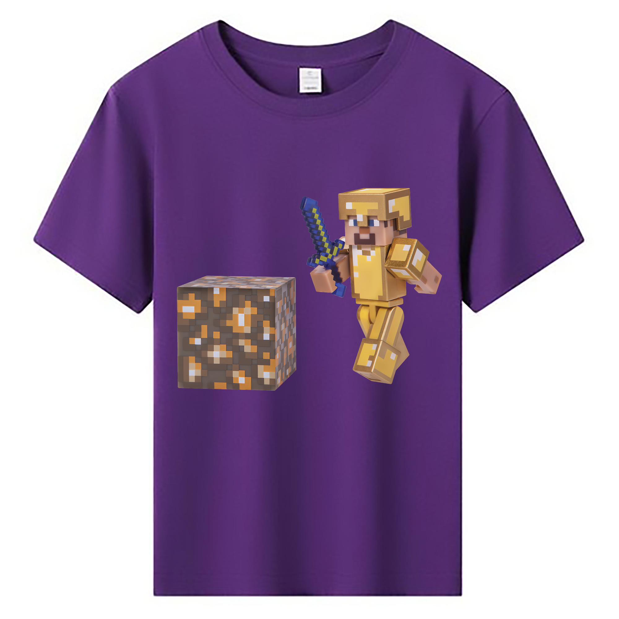 （画像用） マインクラフト ブロックの世界 Minecraft MC Block world 綿100％キッズTシャツ（フロントプリント）