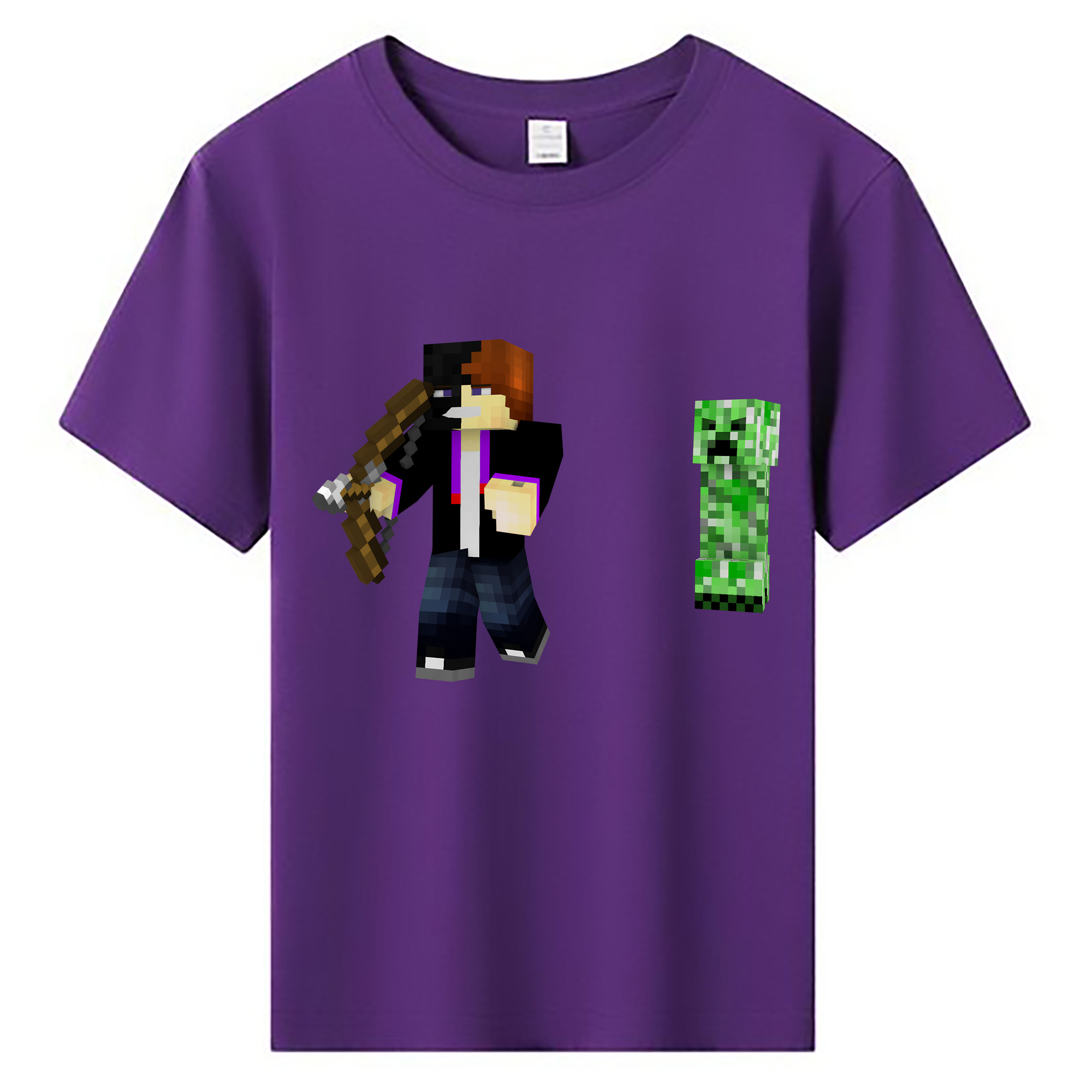 （画像用） マインクラフト ブロックの世界 Minecraft MC Block world 綿100％キッズTシャツ（フロントプリント）