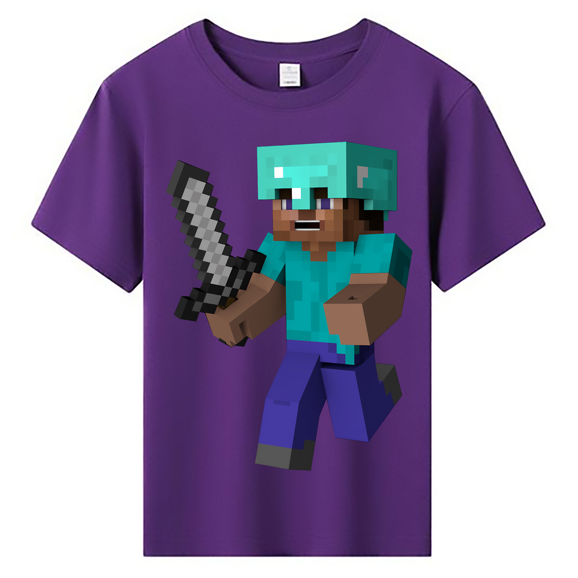 （画像用） マインクラフト ブロックの世界 Minecraft MC Block world 綿100％キッズTシャツ（フロントプリント）