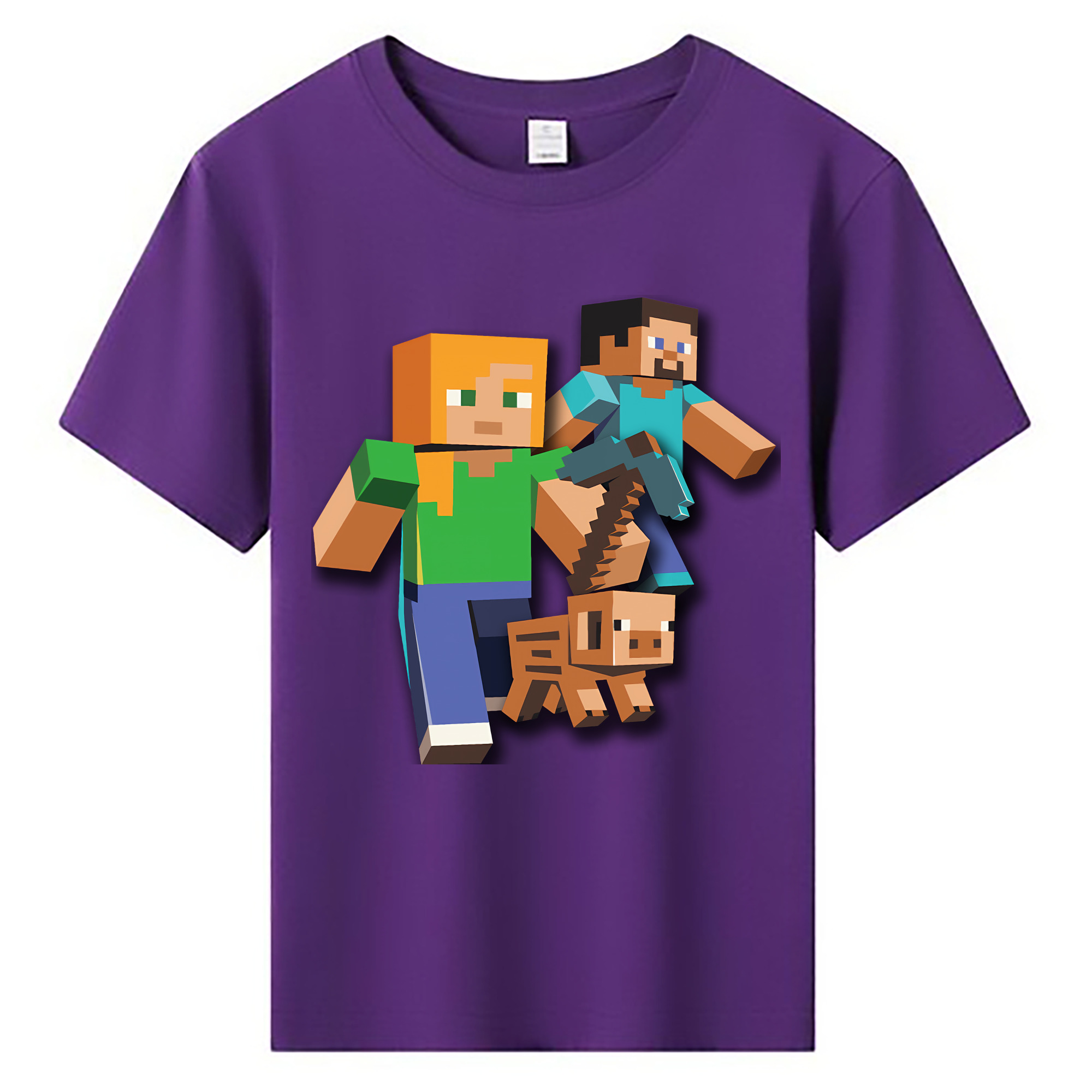 （画像用） マインクラフト ブロックの世界 Minecraft MC Block world 綿100％キッズTシャツ（フロントプリント）