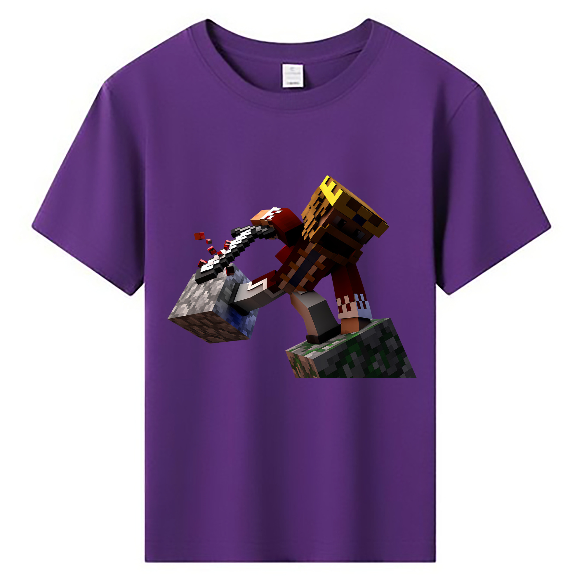 （画像用） マインクラフト ブロックの世界 Minecraft MC Block world 綿100％キッズTシャツ（フロントプリント）