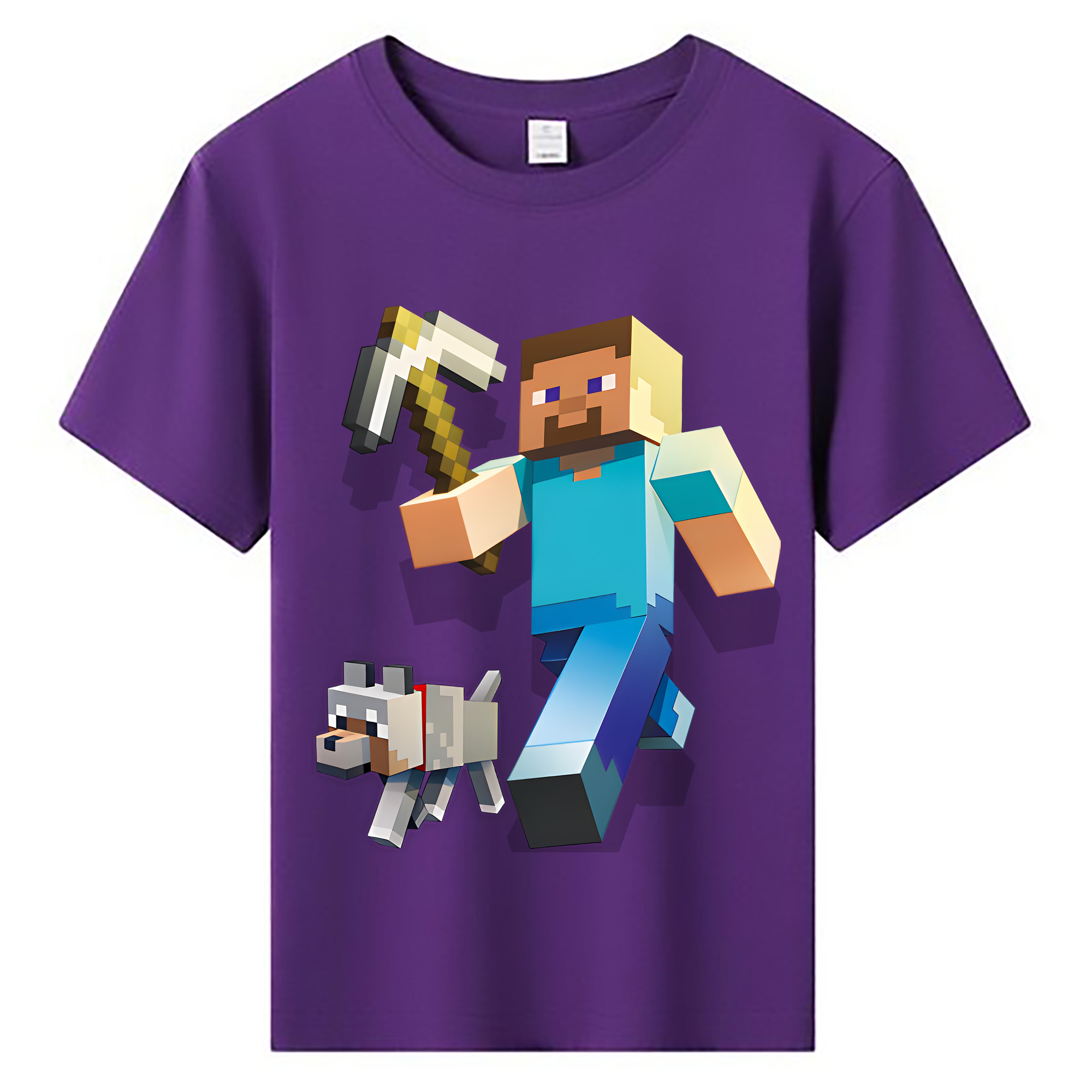 （画像用） マインクラフト ブロックの世界 Minecraft MC Block world 綿100％キッズTシャツ（フロントプリント）