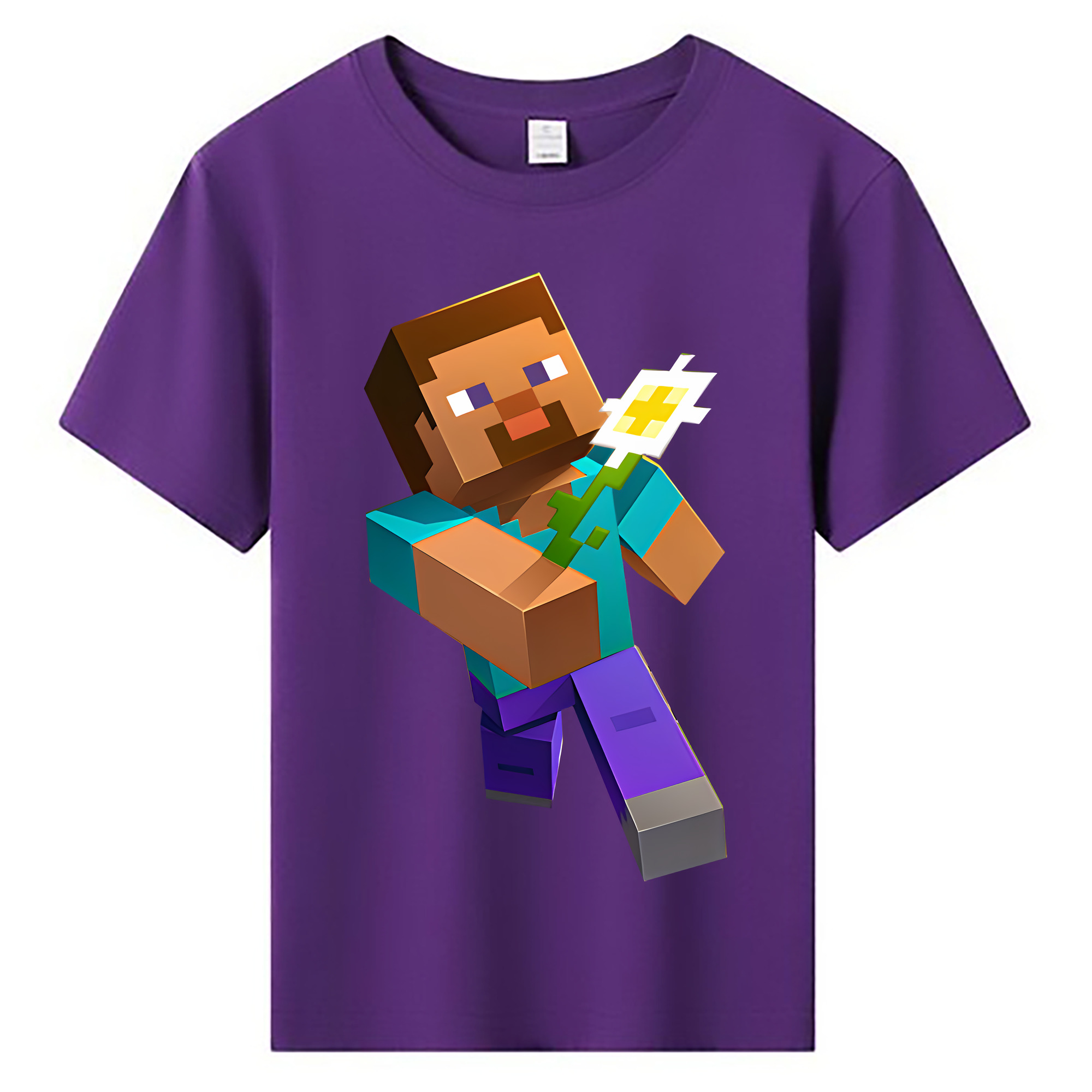 （画像用） マインクラフト ブロックの世界 Minecraft MC Block world 綿100％キッズTシャツ（フロントプリント）