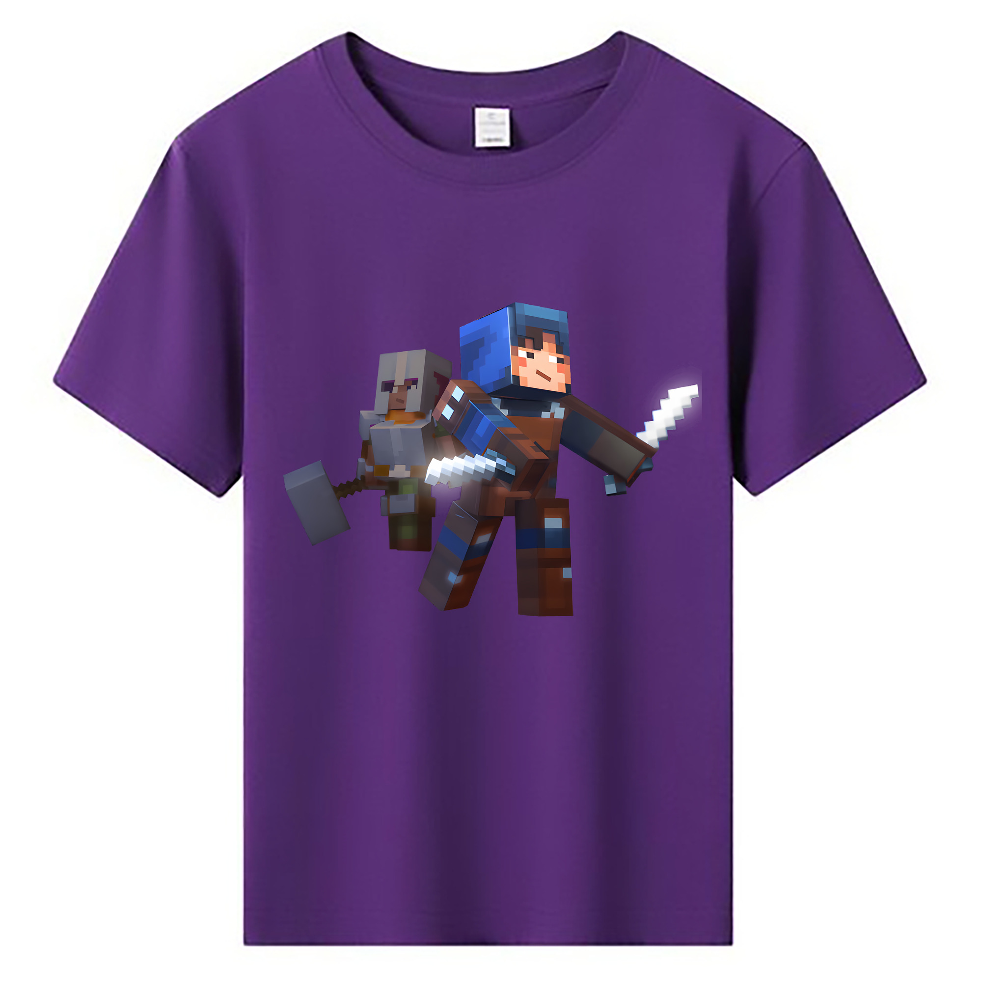 （画像用） マインクラフト ブロックの世界 Minecraft MC Block world 綿100％キッズTシャツ（フロントプリント）