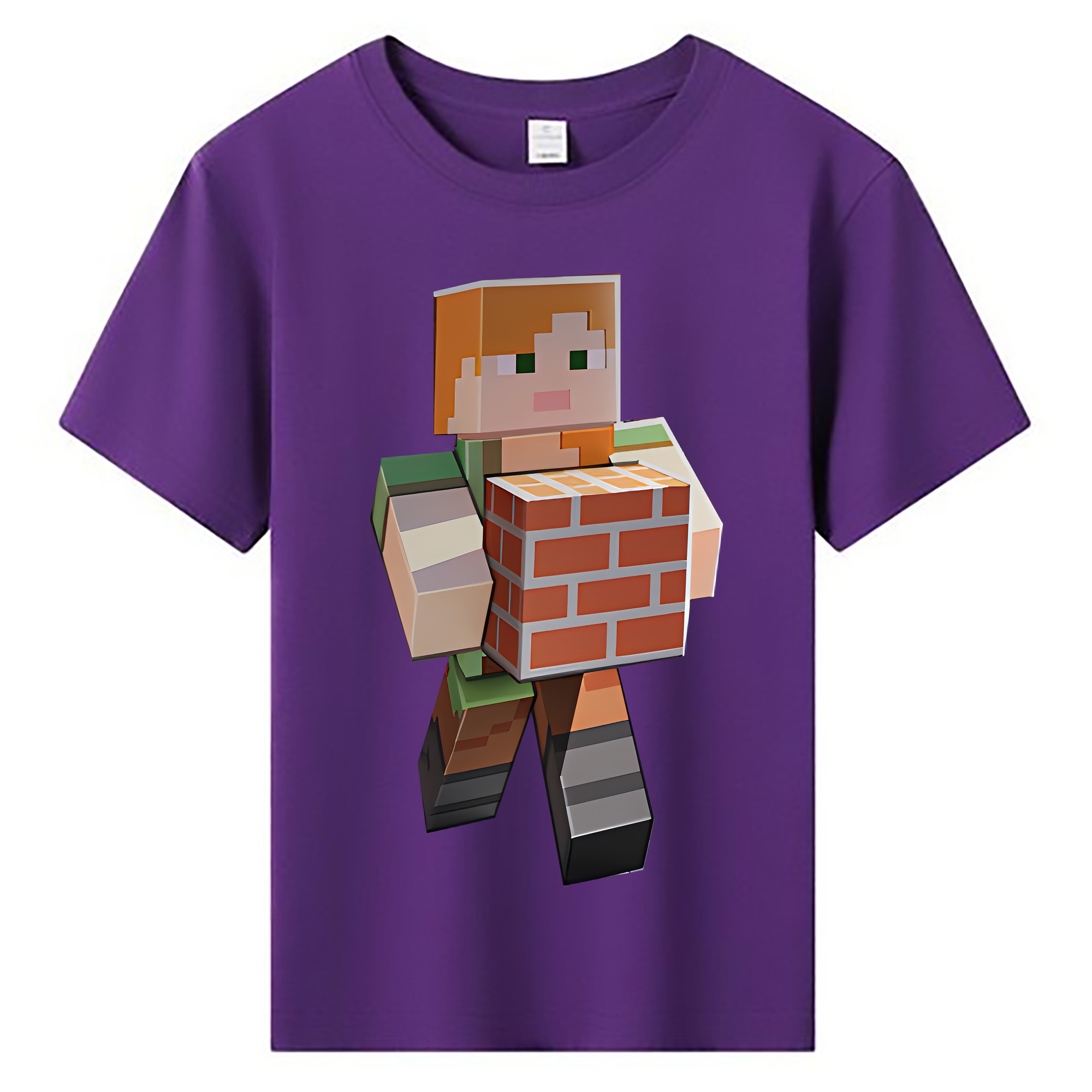 （画像用） マインクラフト ブロックの世界 Minecraft MC Block world 綿100％キッズTシャツ（フロントプリント）