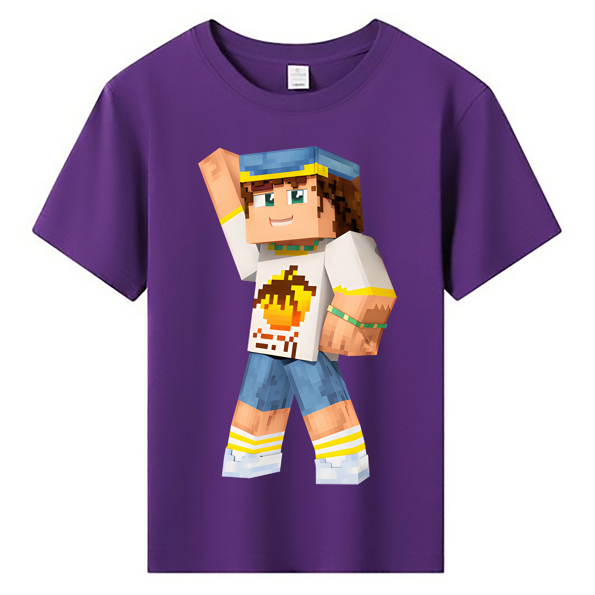 （画像用） マインクラフト ブロックの世界 Minecraft MC Block world 綿100％キッズTシャツ（フロントプリント）