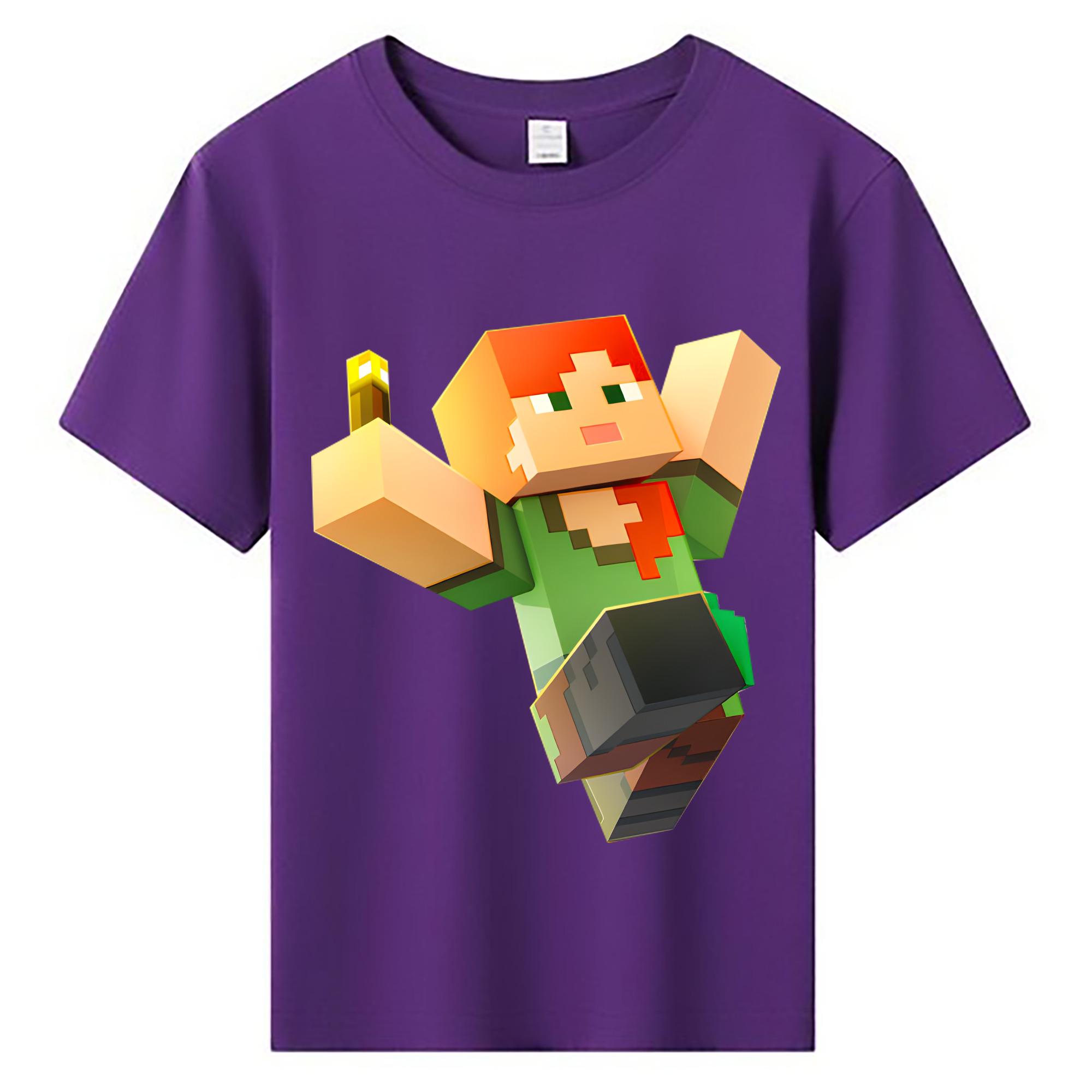 （画像用） マインクラフト ブロックの世界 Minecraft MC Block world 綿100％キッズTシャツ（フロントプリント）