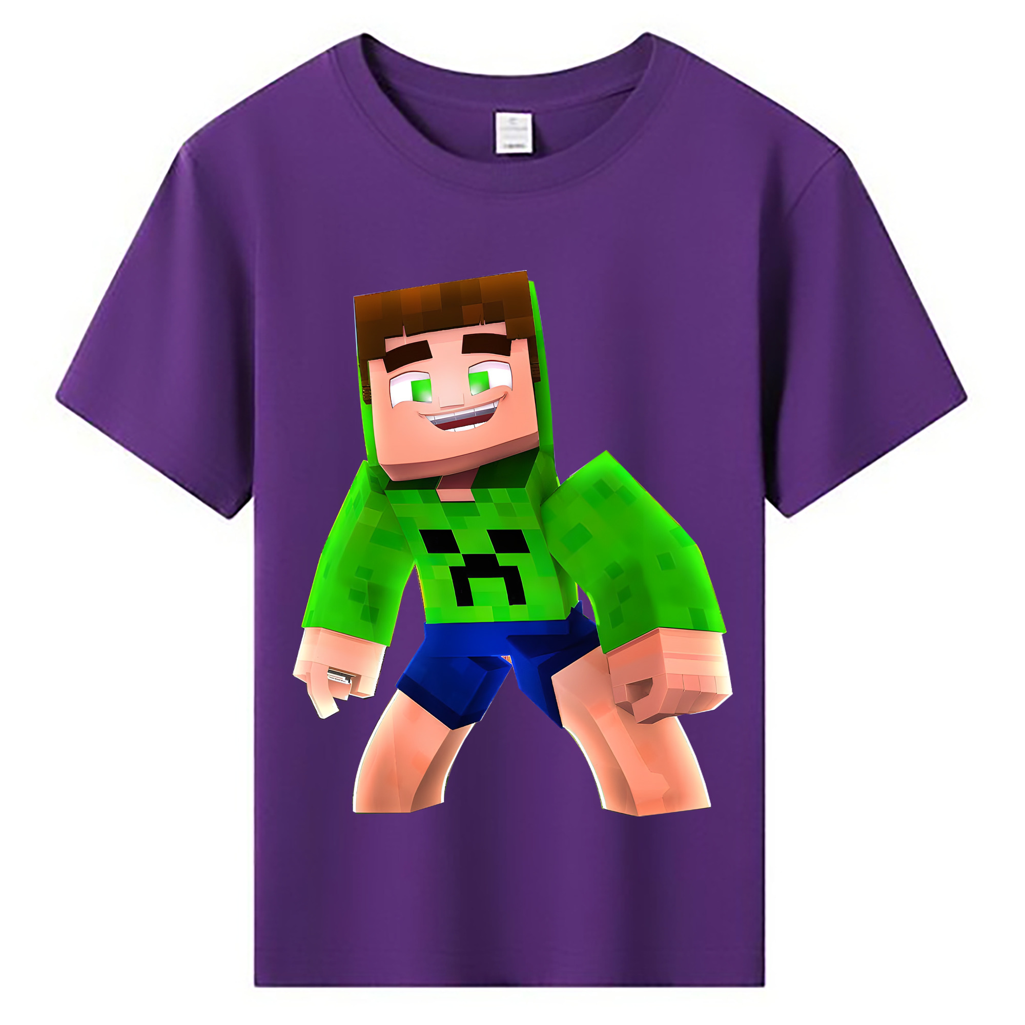 （画像用） マインクラフト ブロックの世界 Minecraft MC Block world 綿100％キッズTシャツ（フロントプリント）